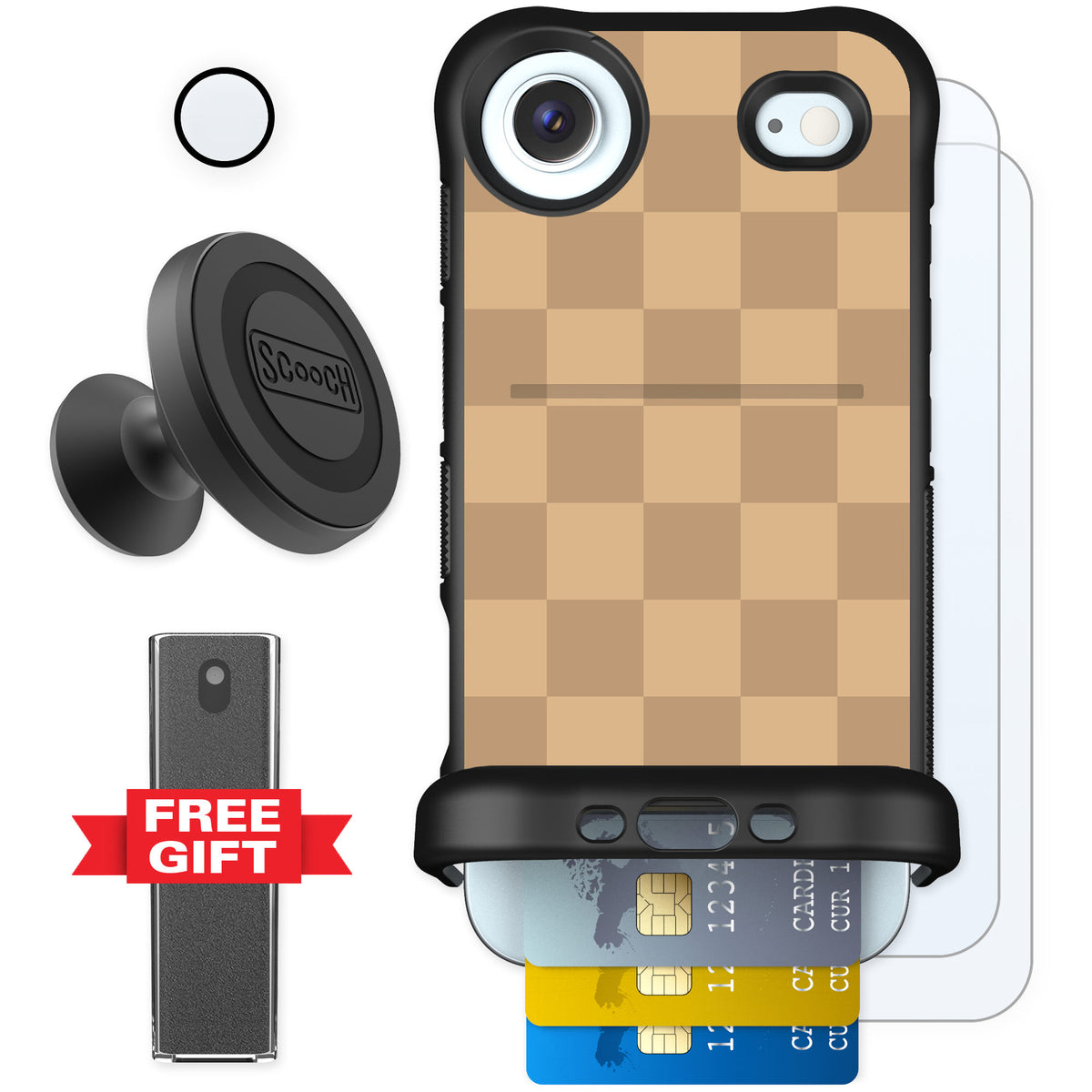 Scooch Wingmate Checkered Beige for iPhone Air β Defender Bundle