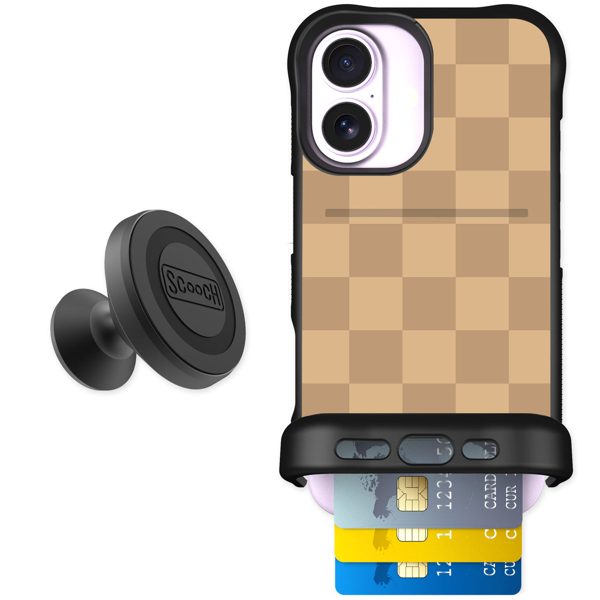 Scooch Wingmate Checkered Beige for iPhone 17 β Starter Bundle