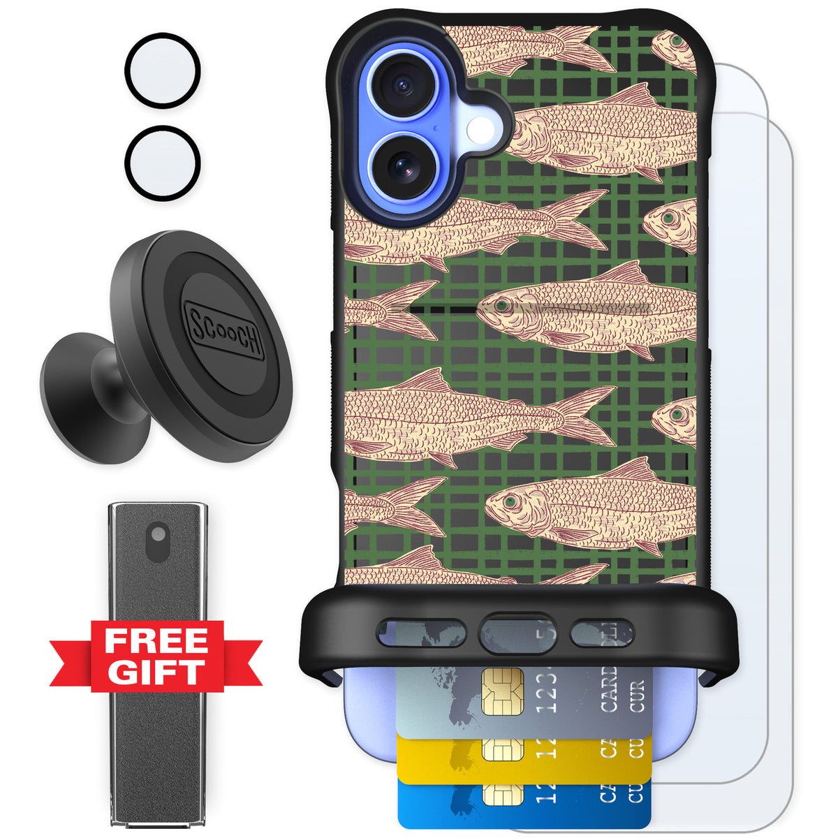 Scooch Wingmate Fresh Catch for iPhone 16 Plus — Defender Bundle