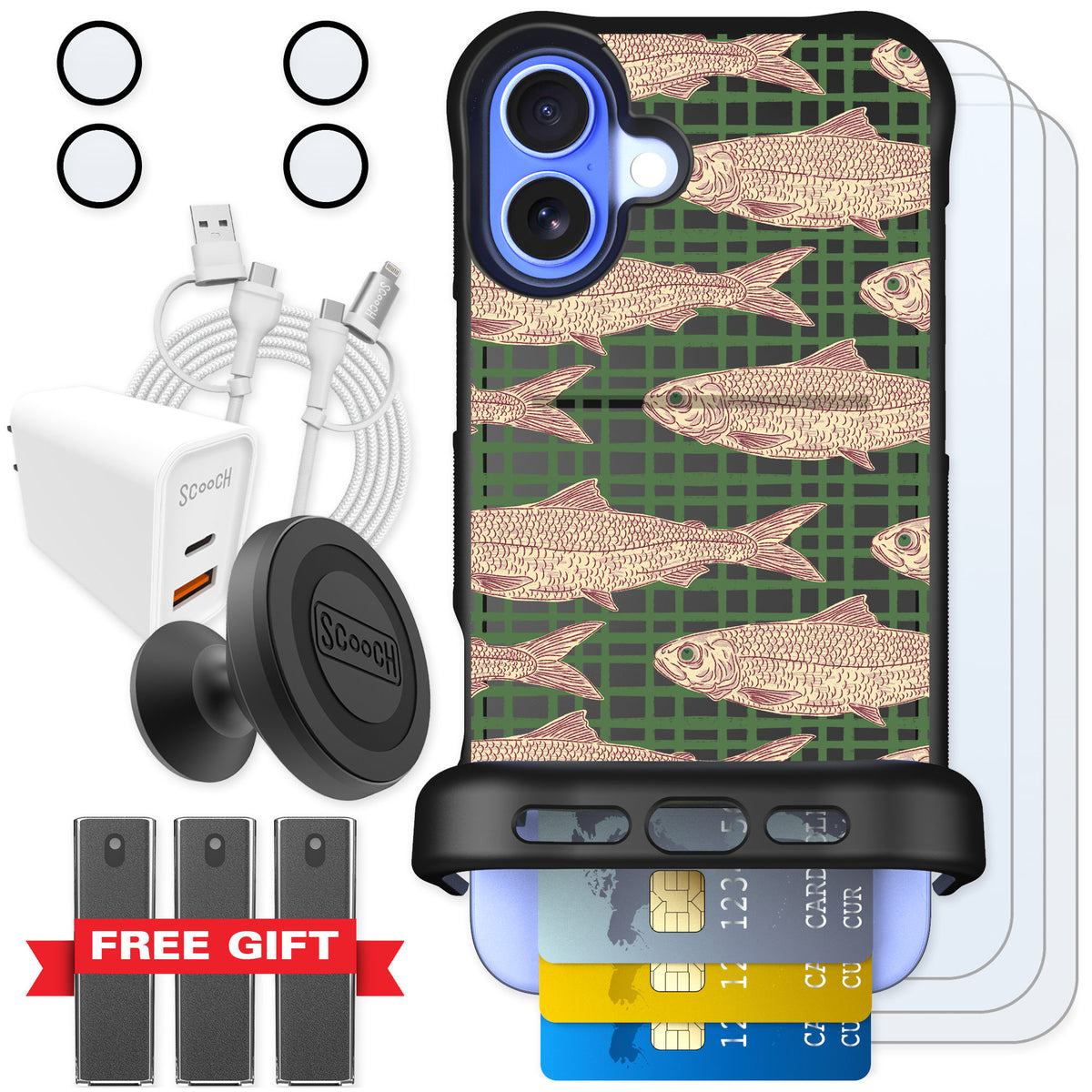 Scooch Wingmate Fresh Catch for iPhone 16 Plus — Ultimate Bundle