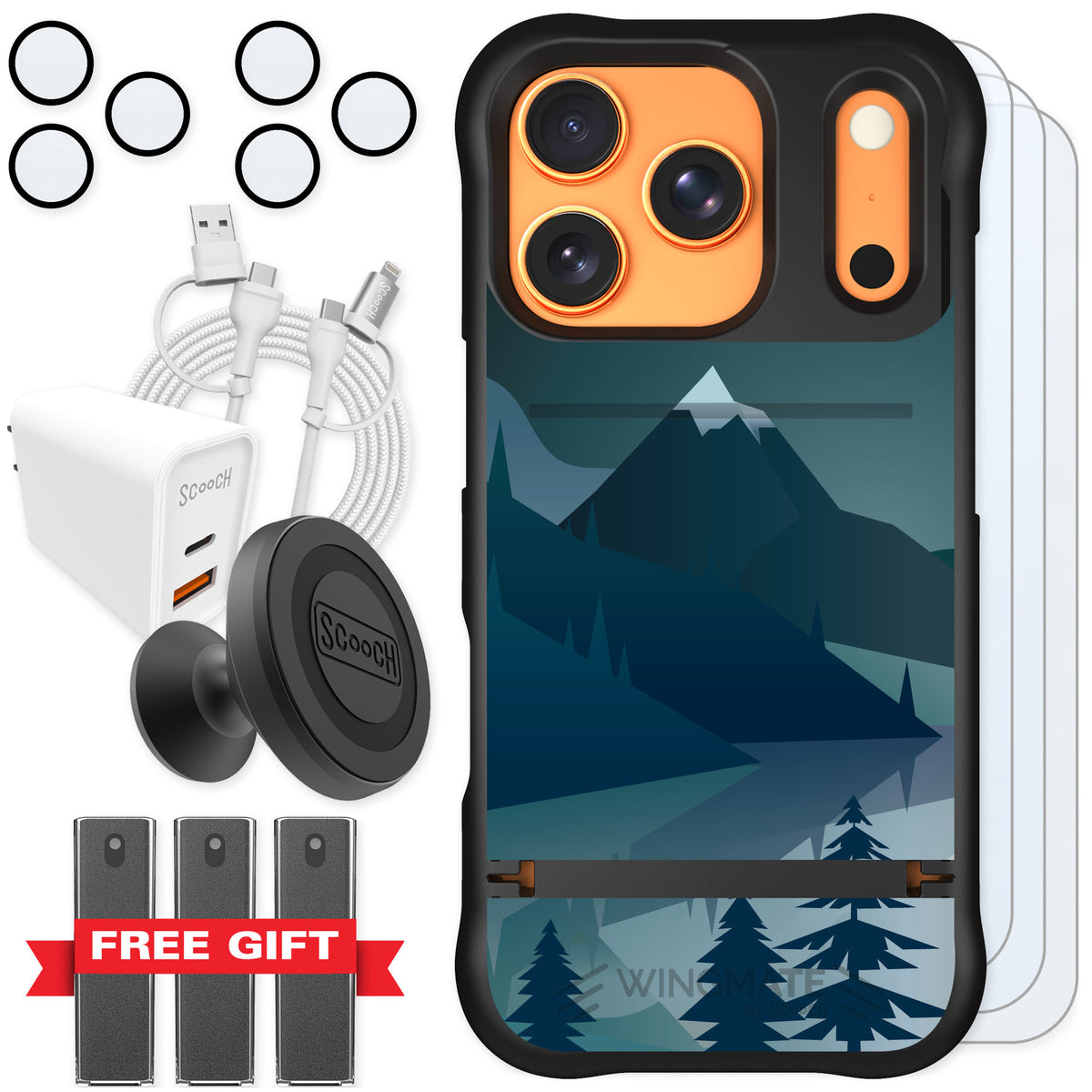 Scooch Wingmate Midnight Ridge for iPhone 17 Pro — Ultimate Bundle