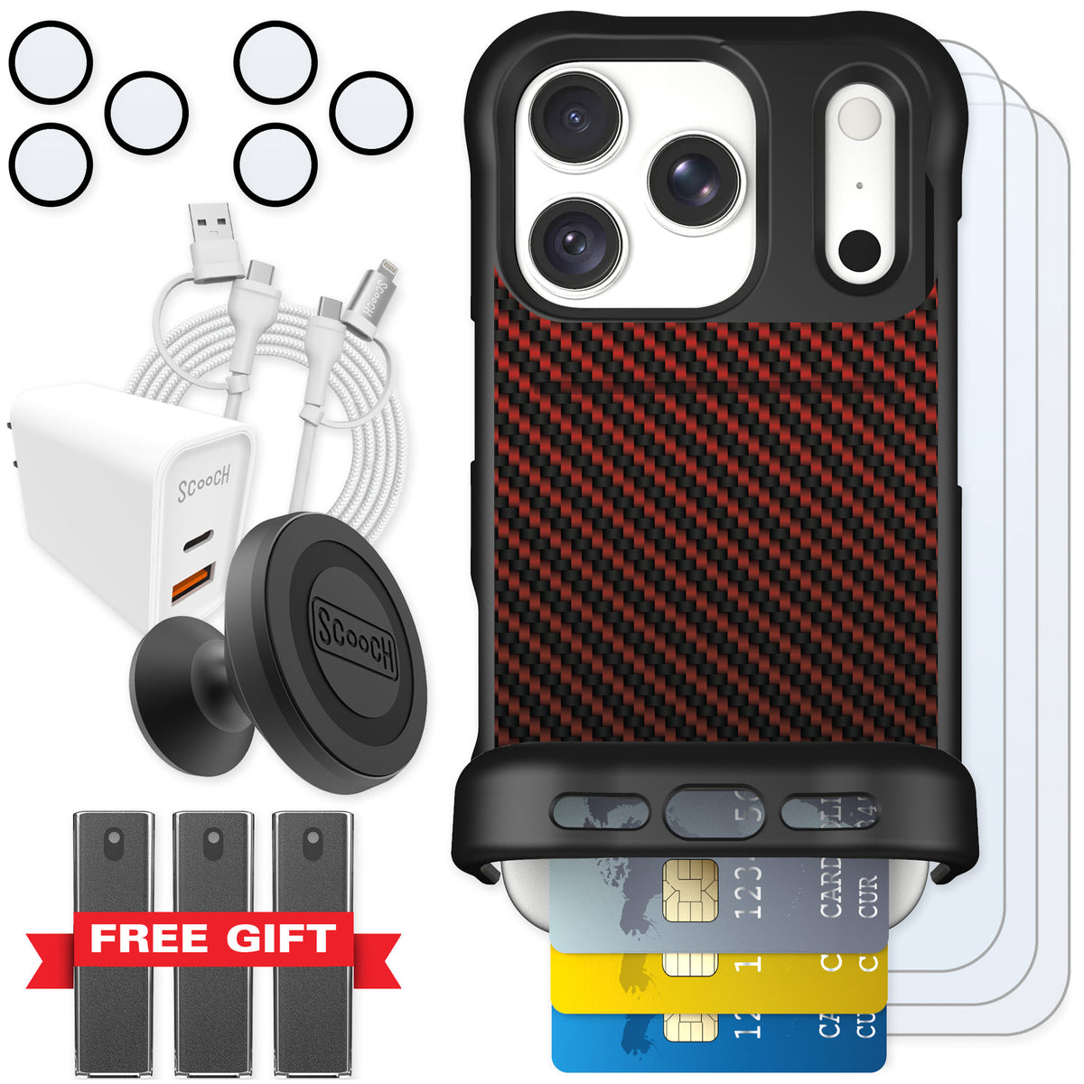 Scooch Wingmate Red Carbon Fiber for iPhone 18 Pro β Ultimate Bundle