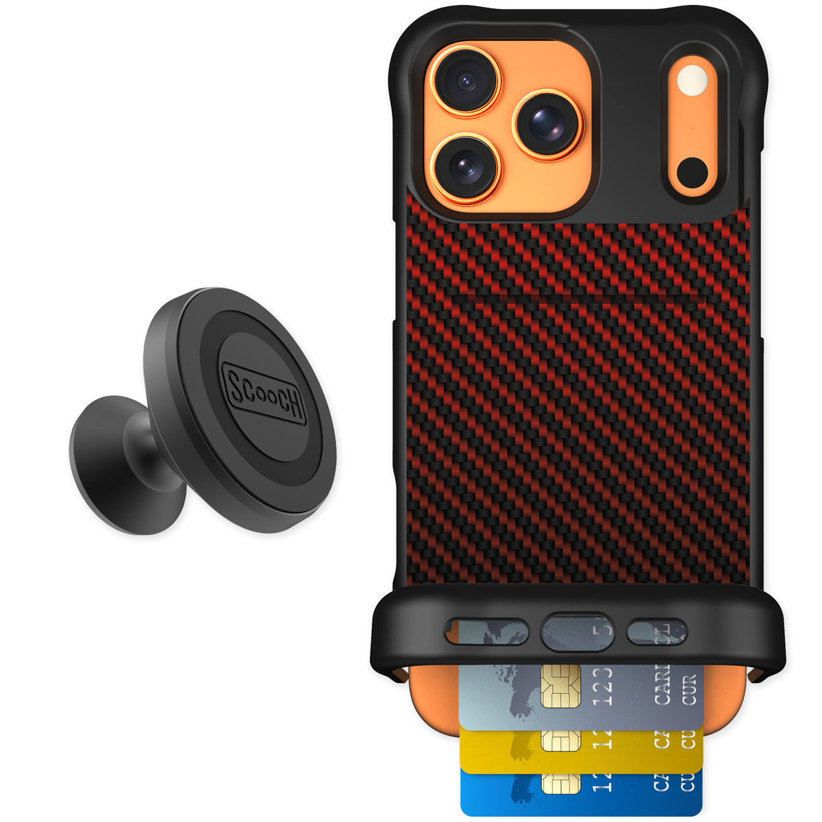 Scooch Wingmate Red Carbon Fiber for iPhone 17 Pro Max β Starter Bundle