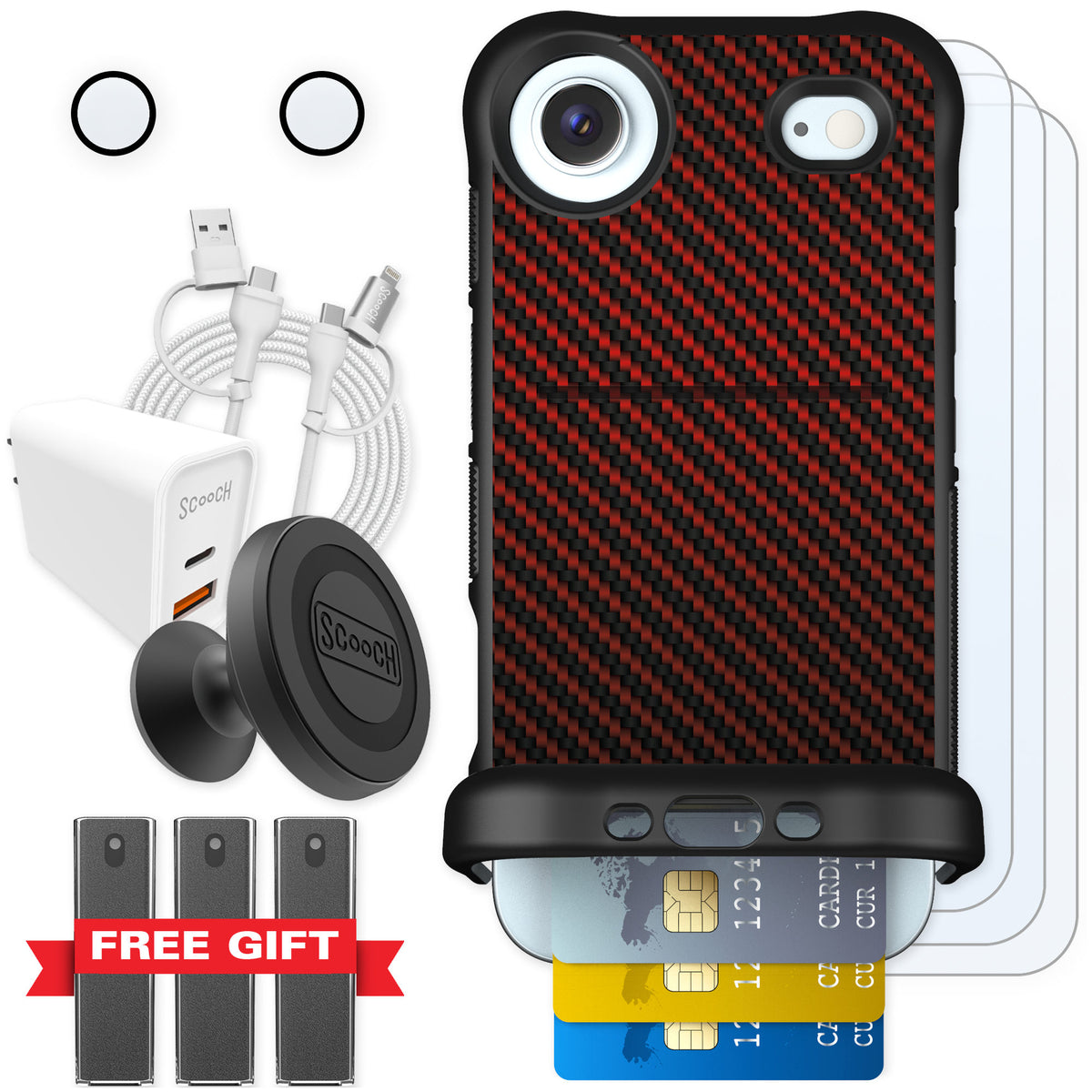Scooch Wingmate Red Carbon Fiber for iPhone Air β Ultimate Bundle