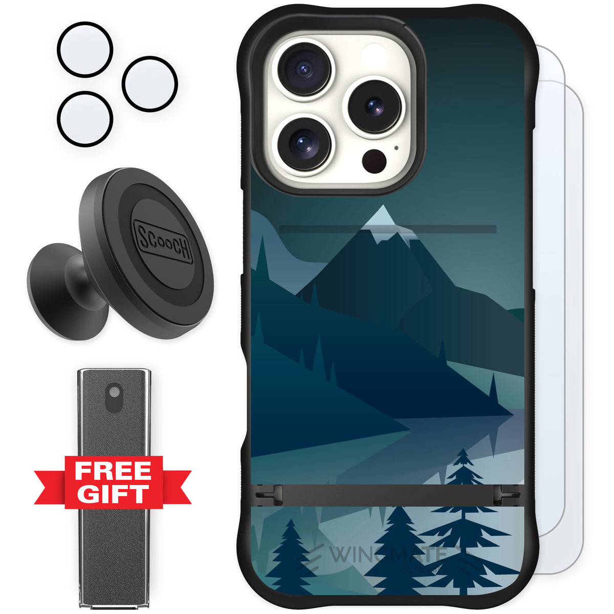 Scooch Wingmate Midnight Ridge for iPhone 16 Pro — Defender Bundle
