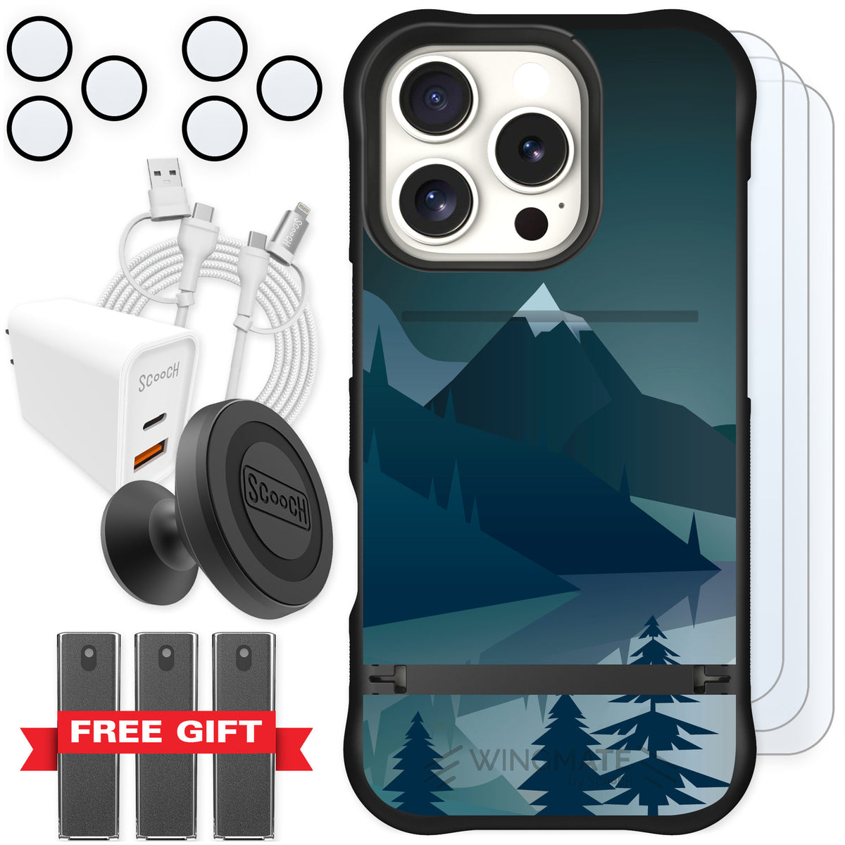 Scooch Wingmate Midnight Ridge for iPhone 16 Pro — Ultimate Bundle