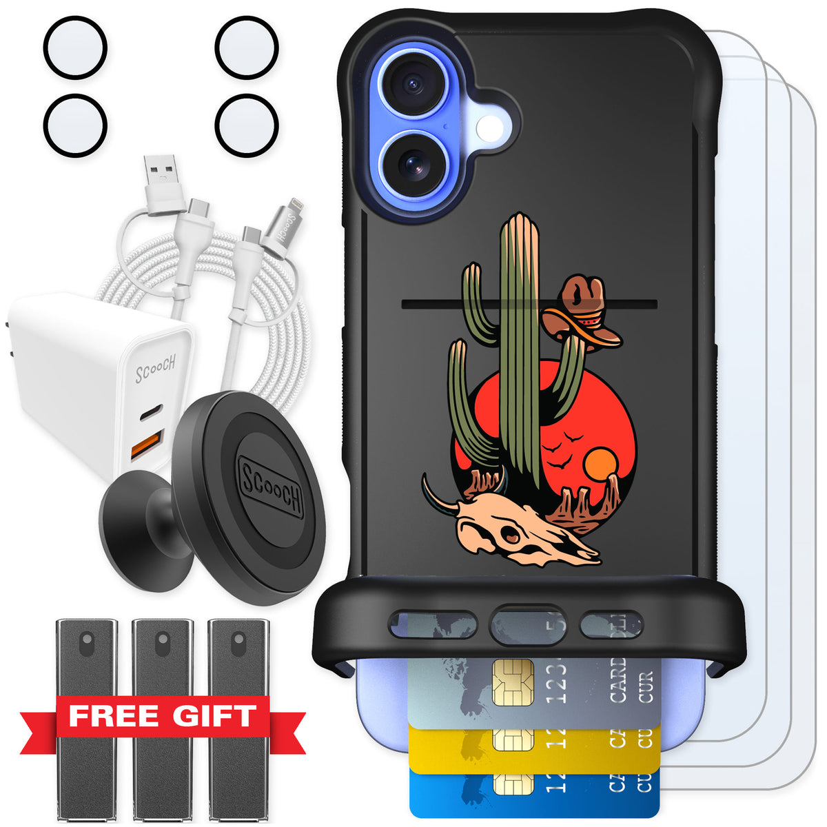 Scooch Wingmate Cactus Flash for iPhone 16 Plus — Ultimate Bundle