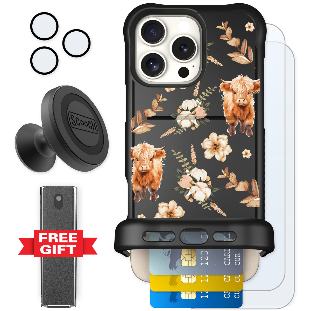 Scooch Wingmate Baby Cow for iPhone 16 Pro Max β Defender Bundle