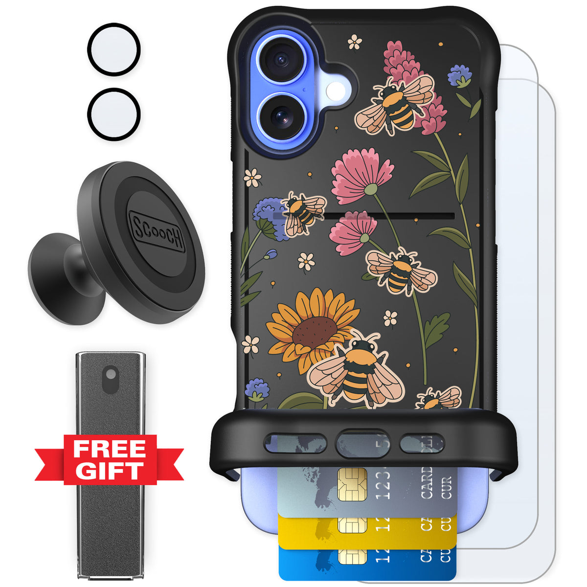 Scooch Wingmate Bee Happy for iPhone 16 Plus — Defender Bundle