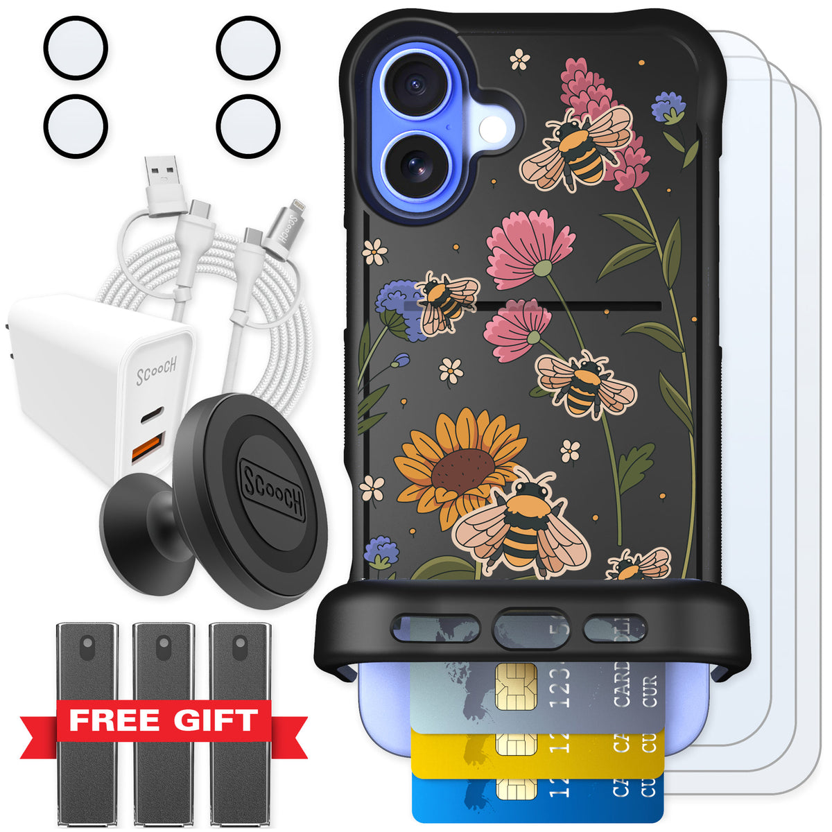 Scooch Wingmate Bee Happy for iPhone 16 Plus — Ultimate Bundle