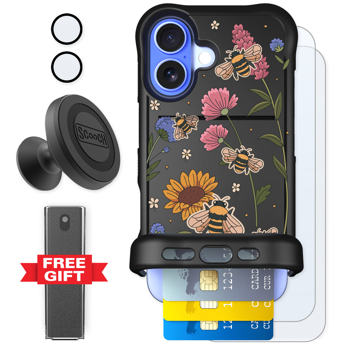 Scooch Wingmate Bee Happy for iPhone 16 — Defender Bundle