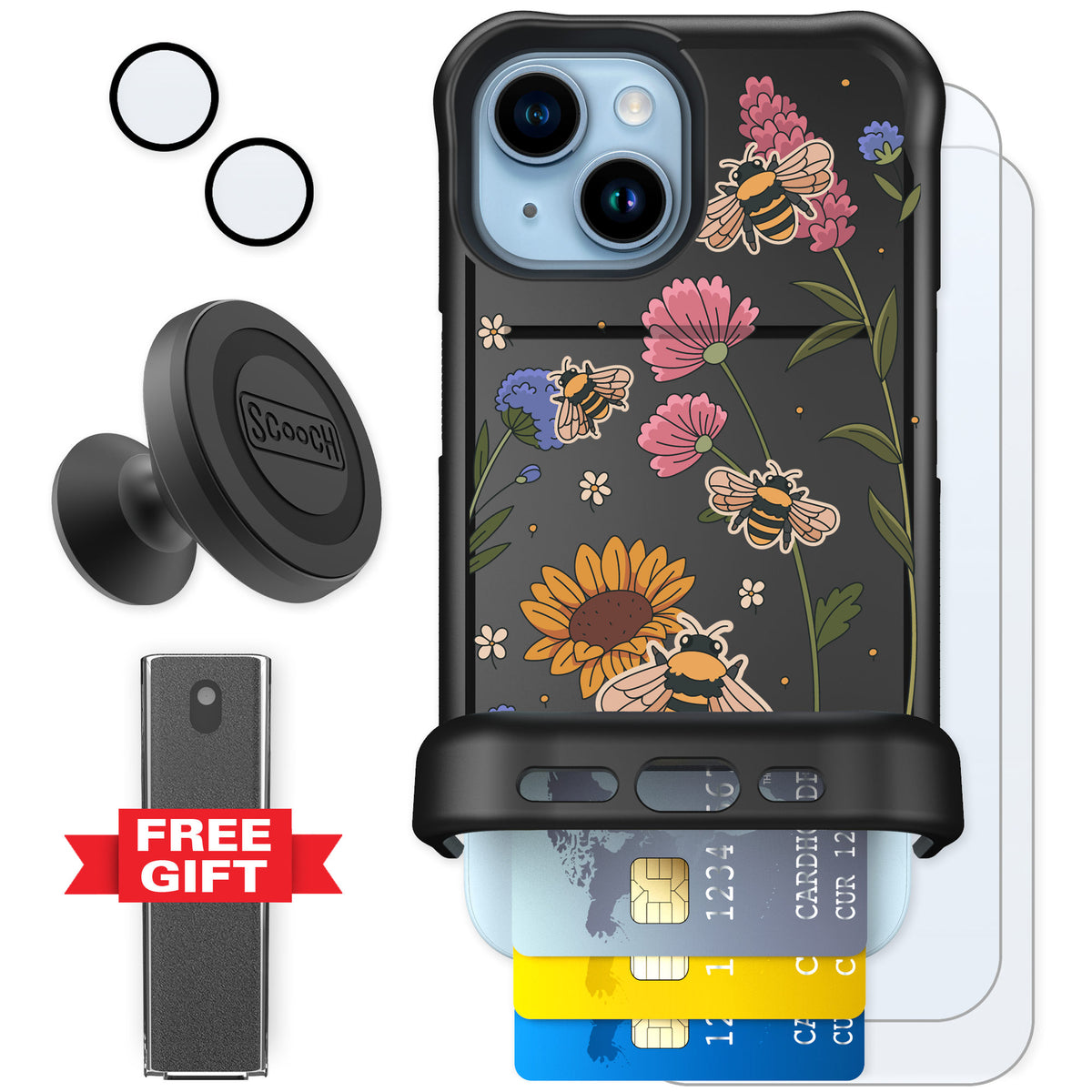 Scooch Wingmate Bee Happy for iPhone 15 — Defender Bundle