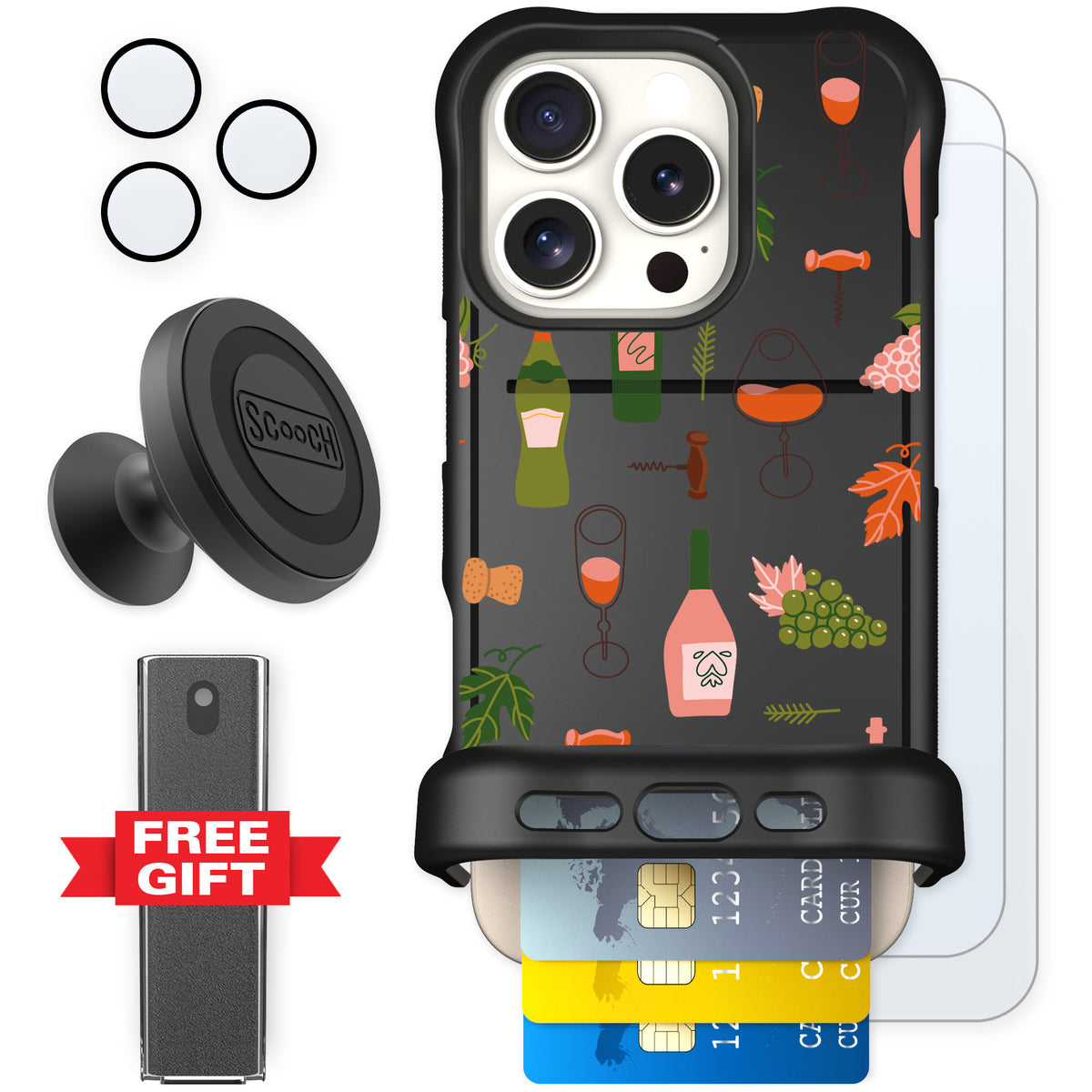 Scooch Wingmate Vino Vibes for iPhone 16 Pro — Defender Bundle
