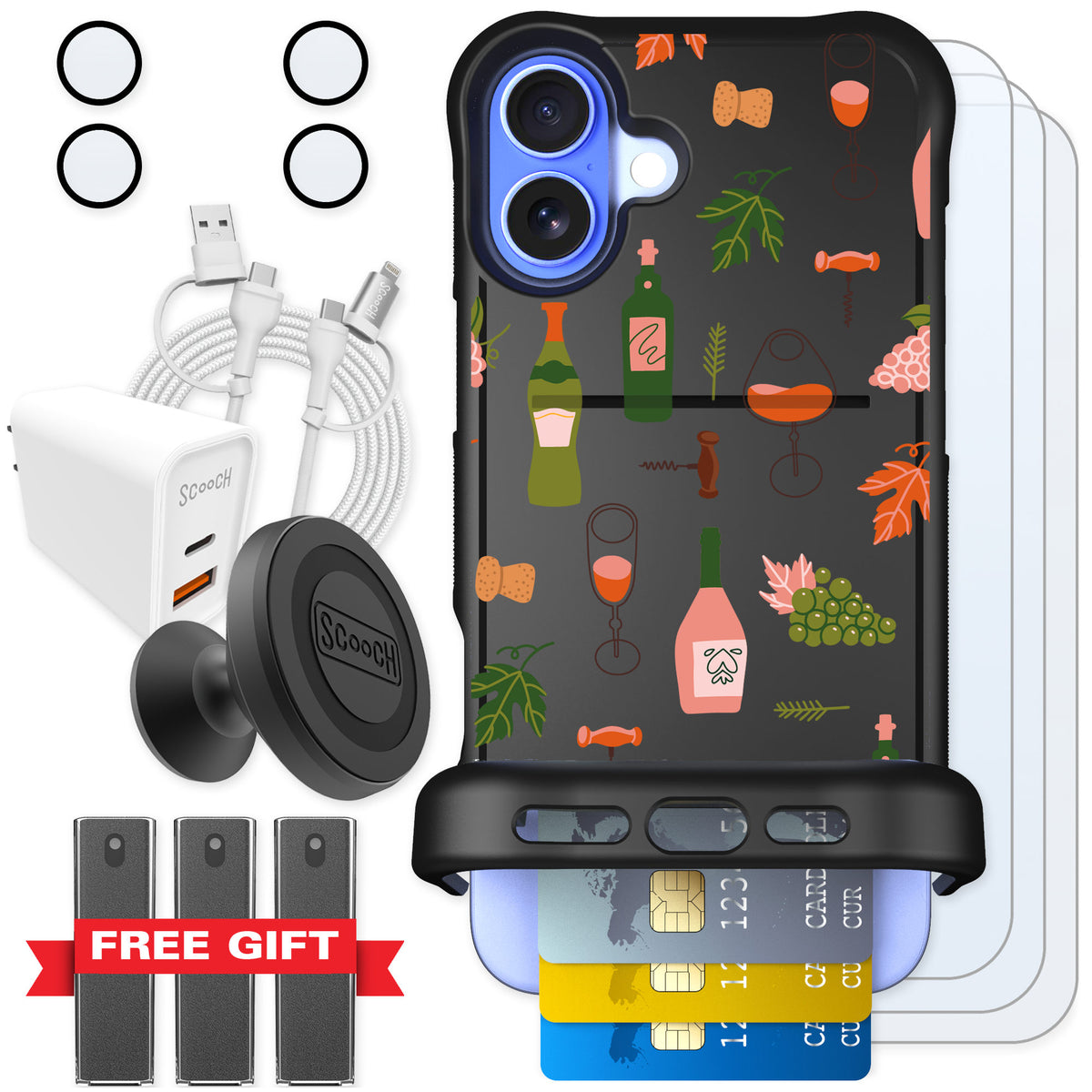 Scooch Wingmate Vino Vibes for iPhone 16 Plus — Ultimate Bundle