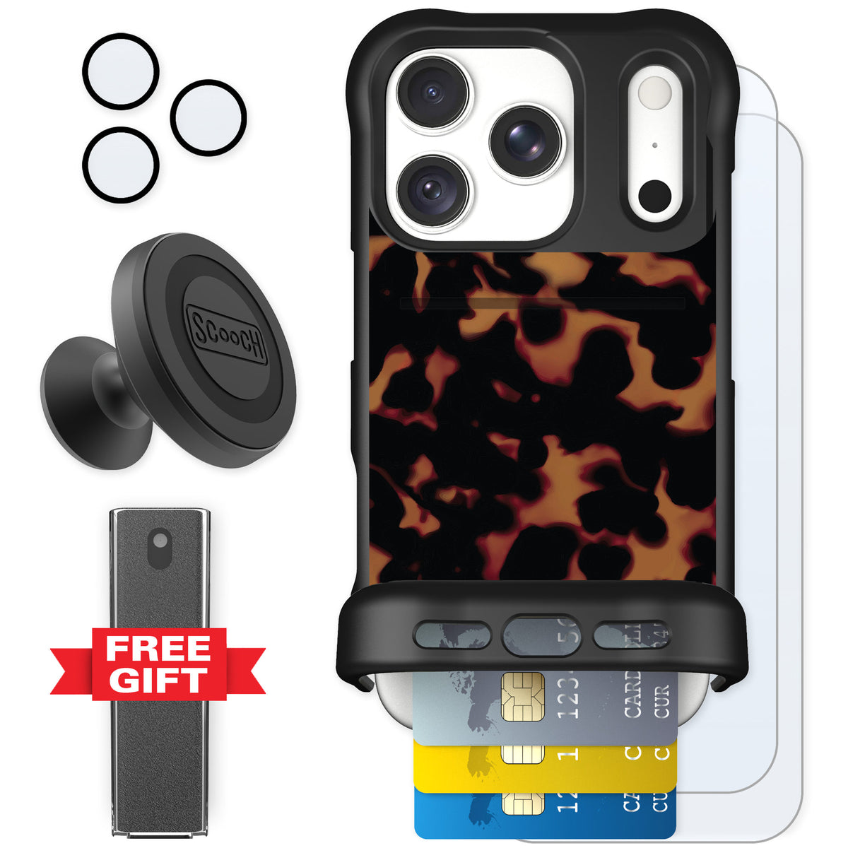 Scooch Wingmate Tortoise Shell for iPhone 18 Pro — Defender Bundle