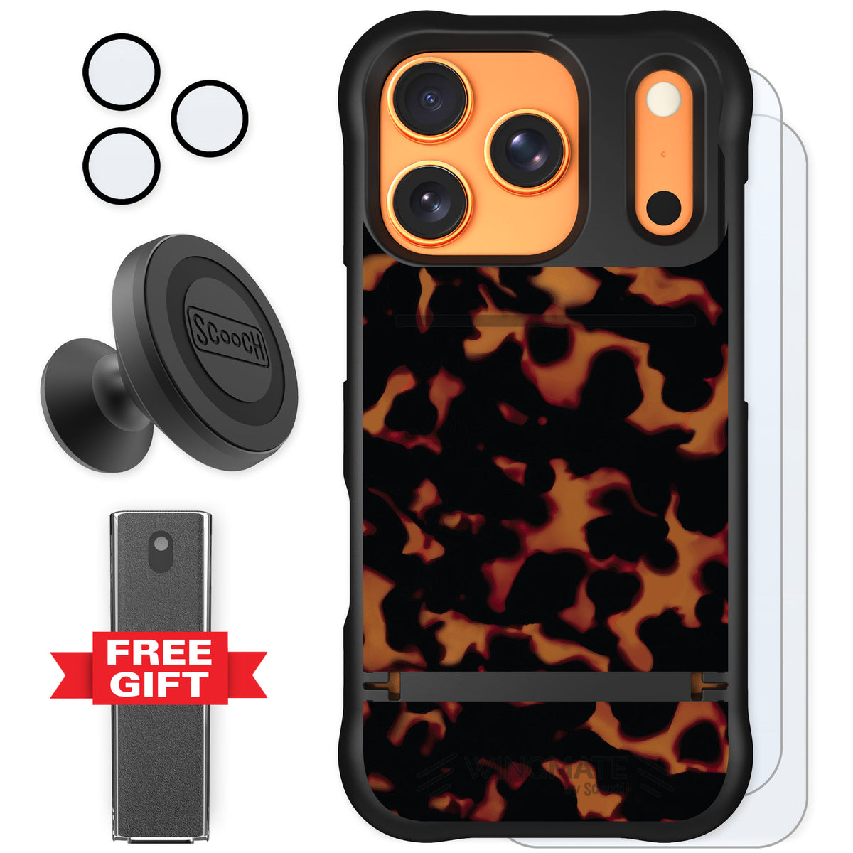Scooch Wingmate Tortoise Shell for iPhone 17 Pro — Defender Bundle