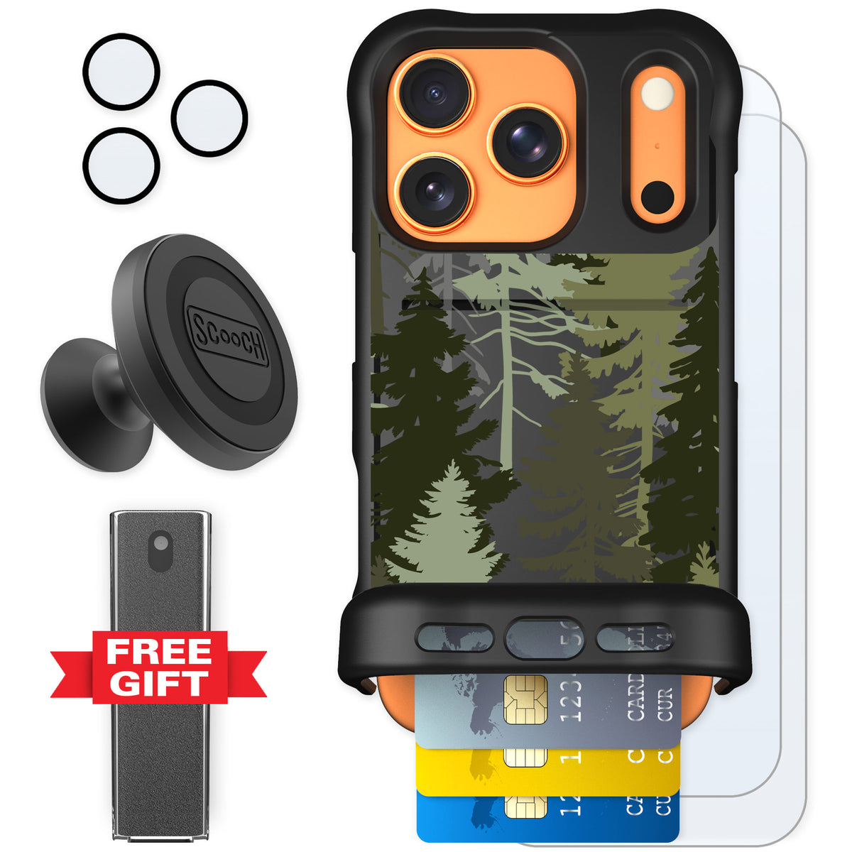 Scooch Wingmate Hidden Pines for iPhone 17 Pro — Defender Bundle