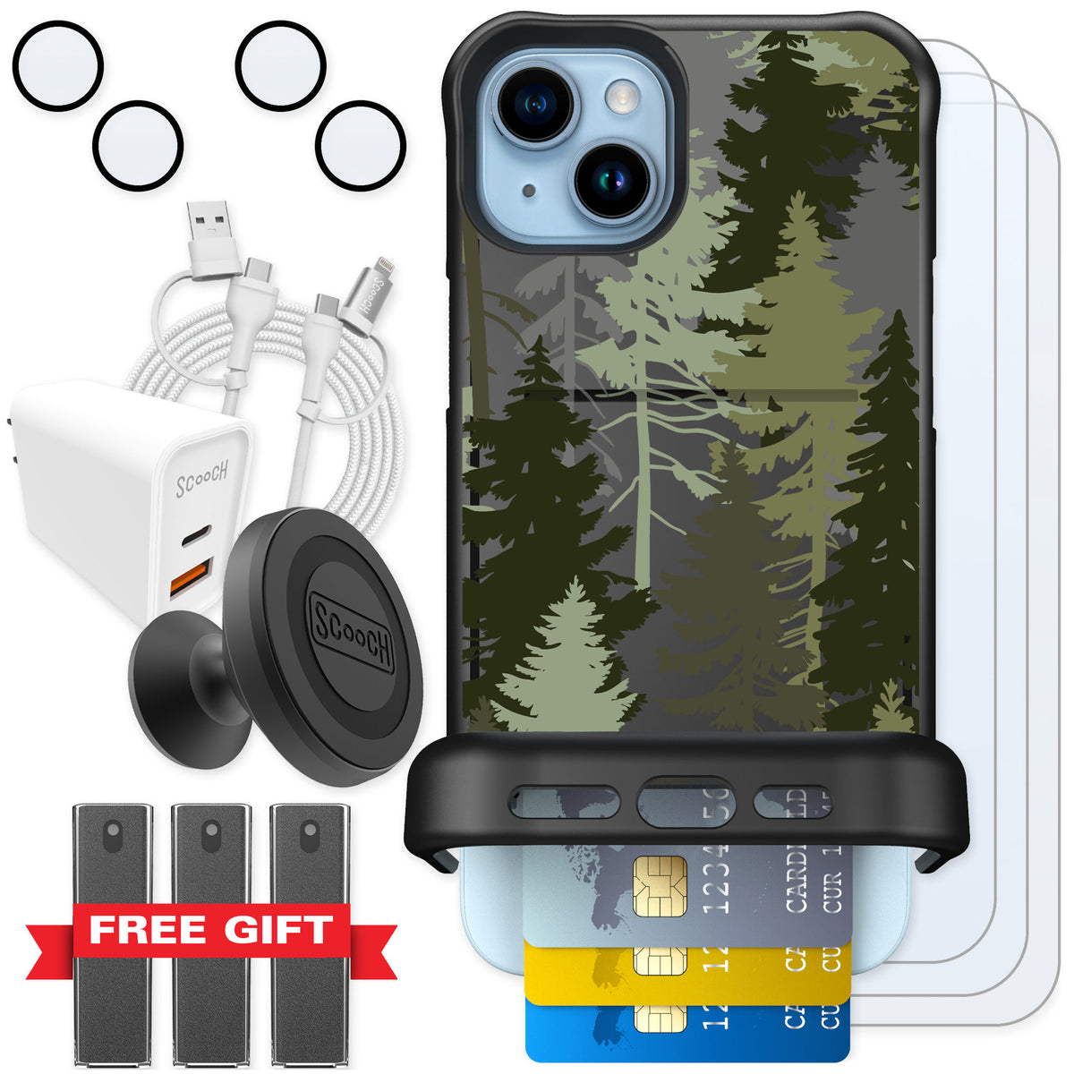 Scooch Wingmate Hidden Pines for iPhone 15 Plus — Ultimate Bundle
