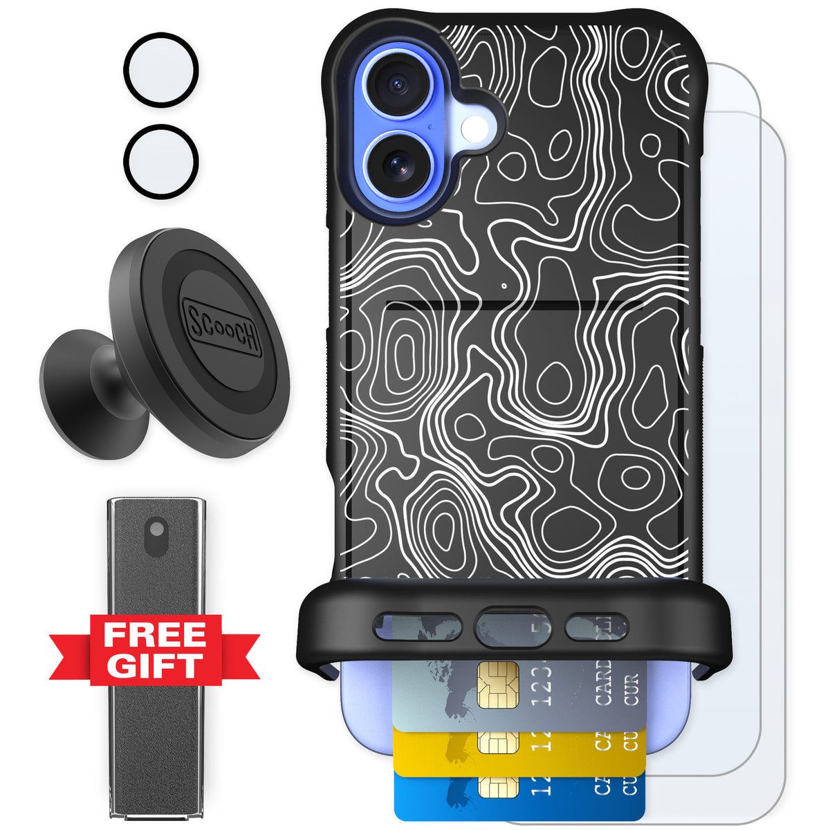 Scooch Wingmate Topography for iPhone 16 Plus — Defender Bundle