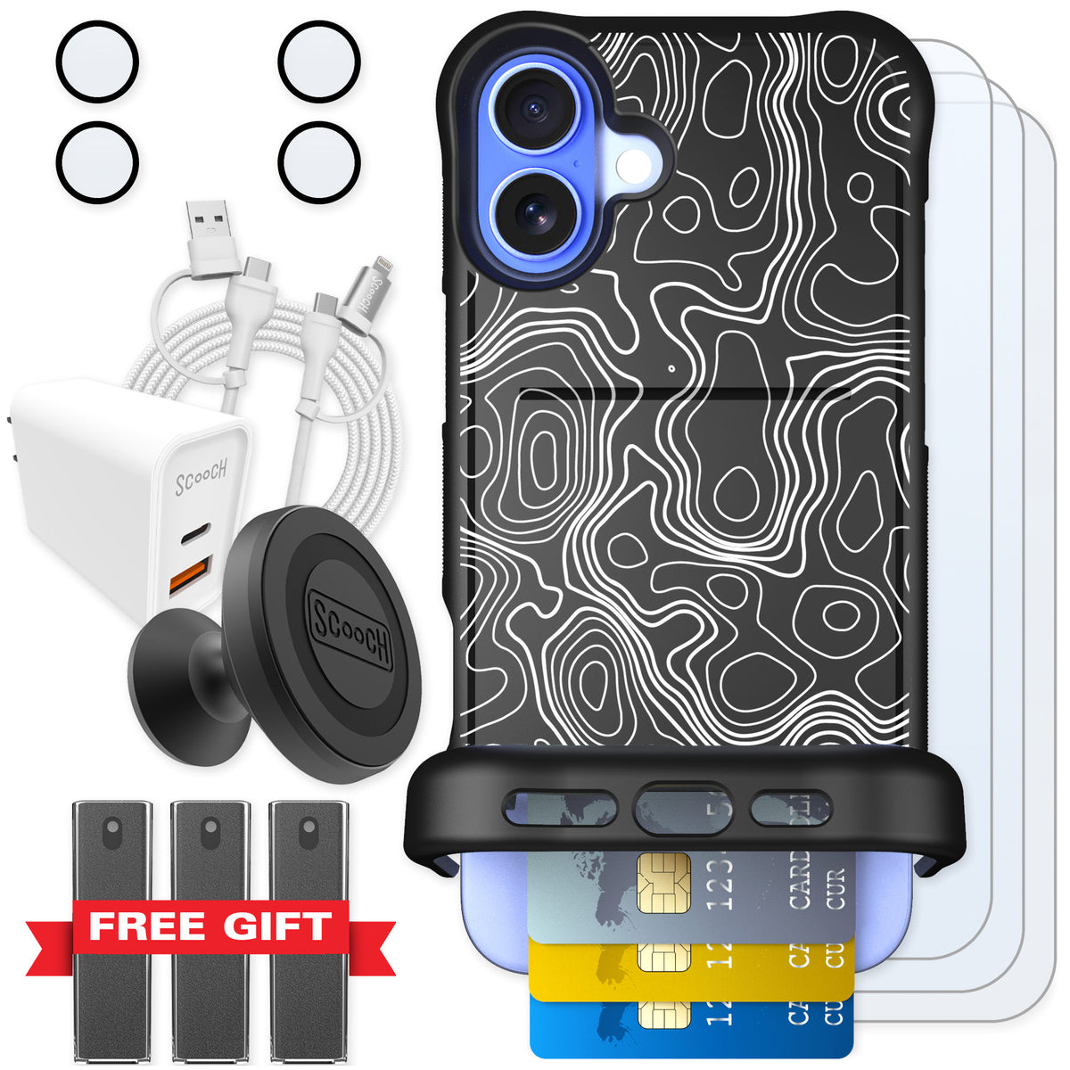 Scooch Wingmate Topography for iPhone 16 Plus — Ultimate Bundle