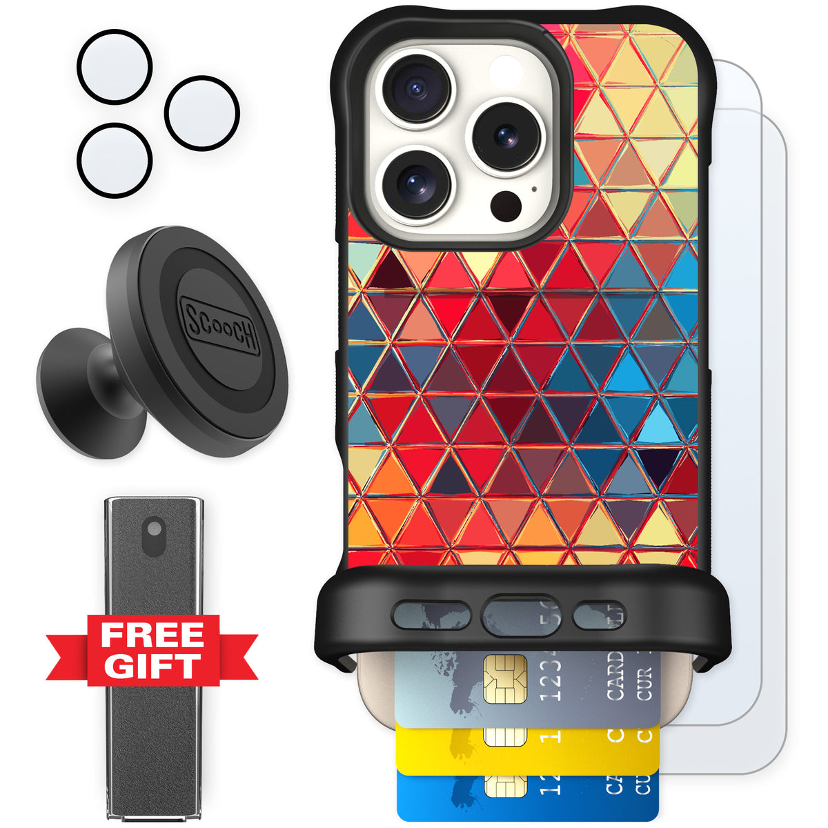 Scooch Wingmate Festive Glass for iPhone 16 Pro — Defender Bundle