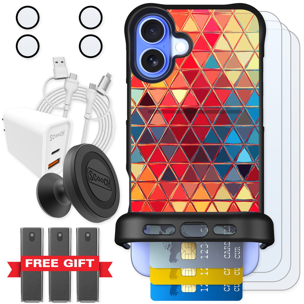 Scooch Wingmate Festive Glass for iPhone 16 Plus — Ultimate Bundle