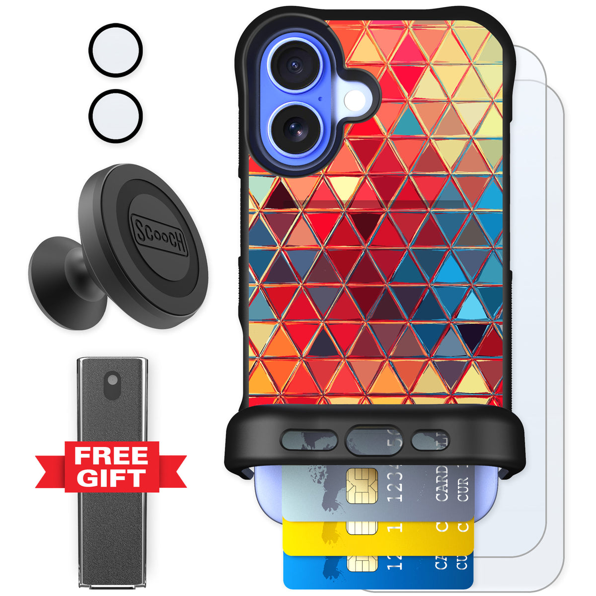 Scooch Wingmate Festive Glass for iPhone 16 — Defender Bundle