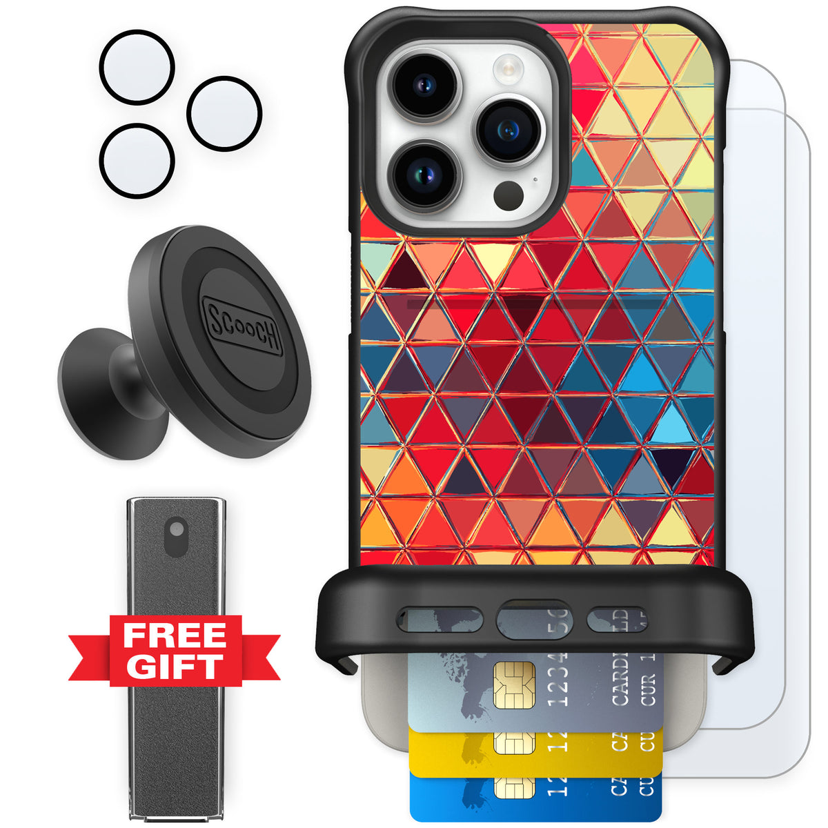 Scooch Wingmate Festive Glass for iPhone 15 Pro Max — Defender Bundle