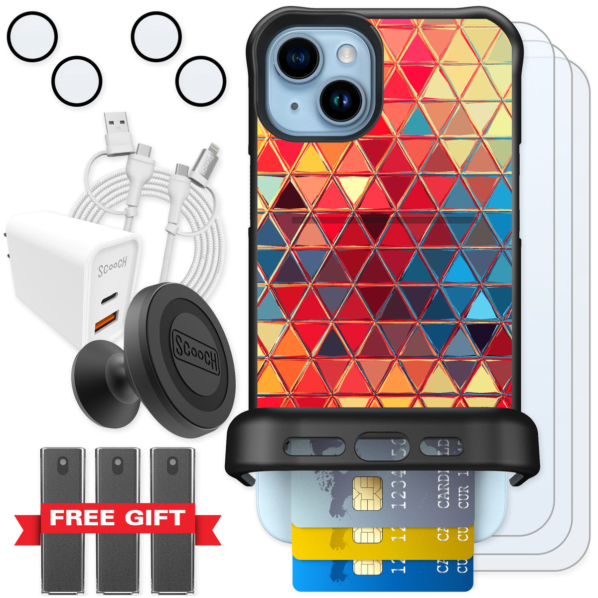 Scooch Wingmate Festive Glass for iPhone 15 Plus — Ultimate Bundle