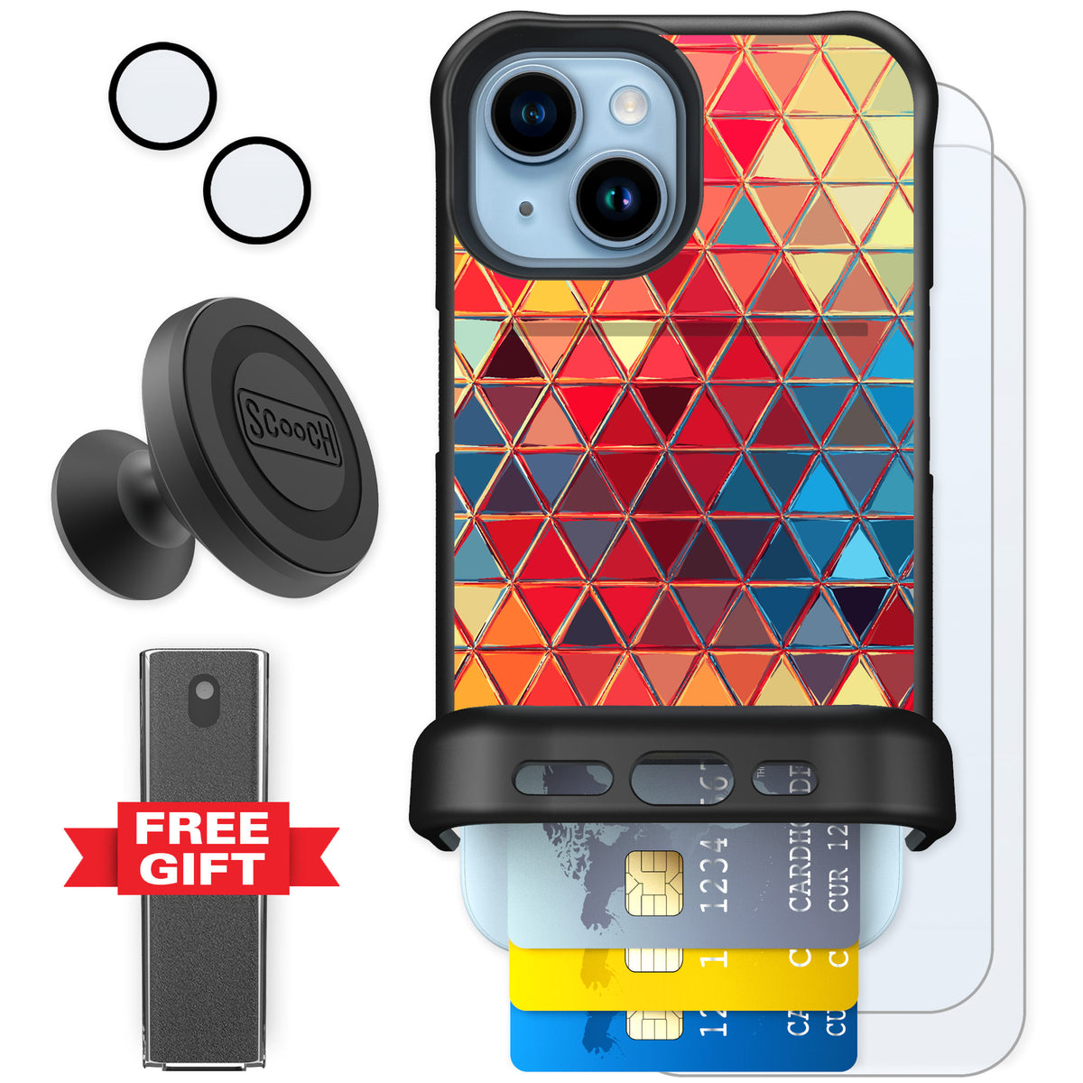 Scooch Wingmate Festive Glass for iPhone 15 — Defender Bundle