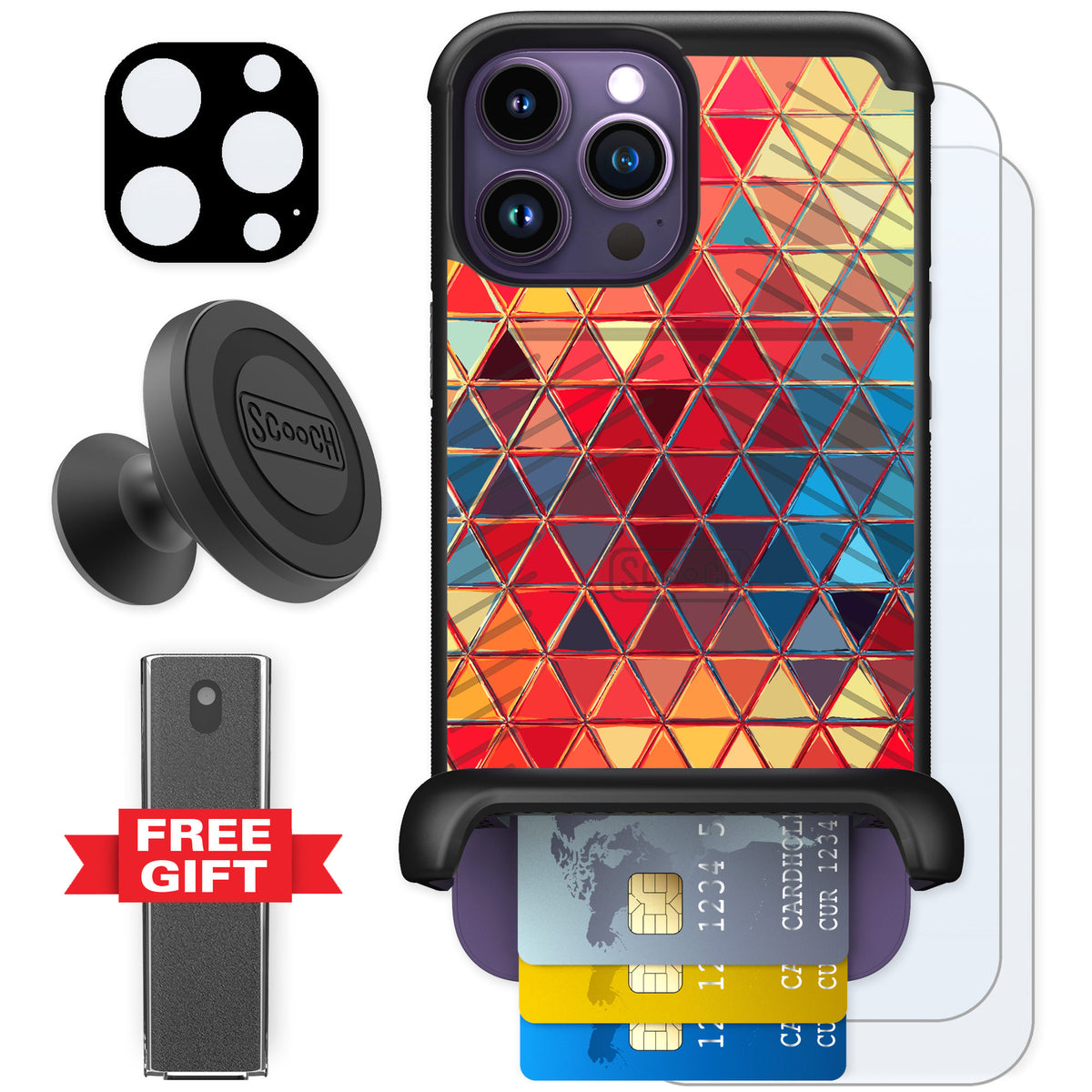 Scooch Wingmate Festive Glass for iPhone 14 Pro Max — Defender Bundle