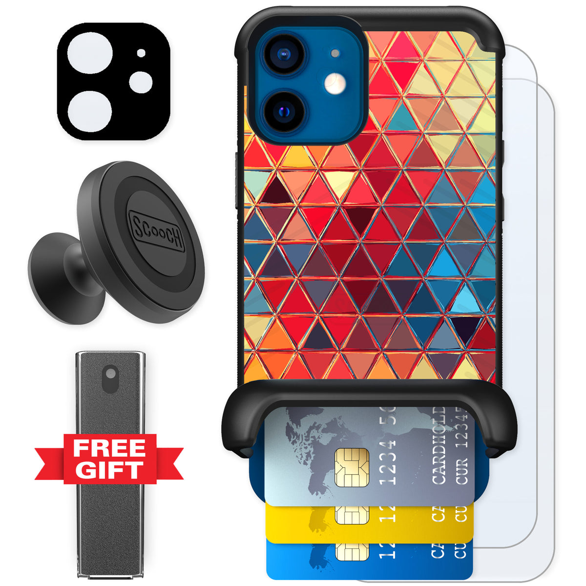 Scooch Wingmate Festive Glass for iPhone 12 mini — Defender Bundle