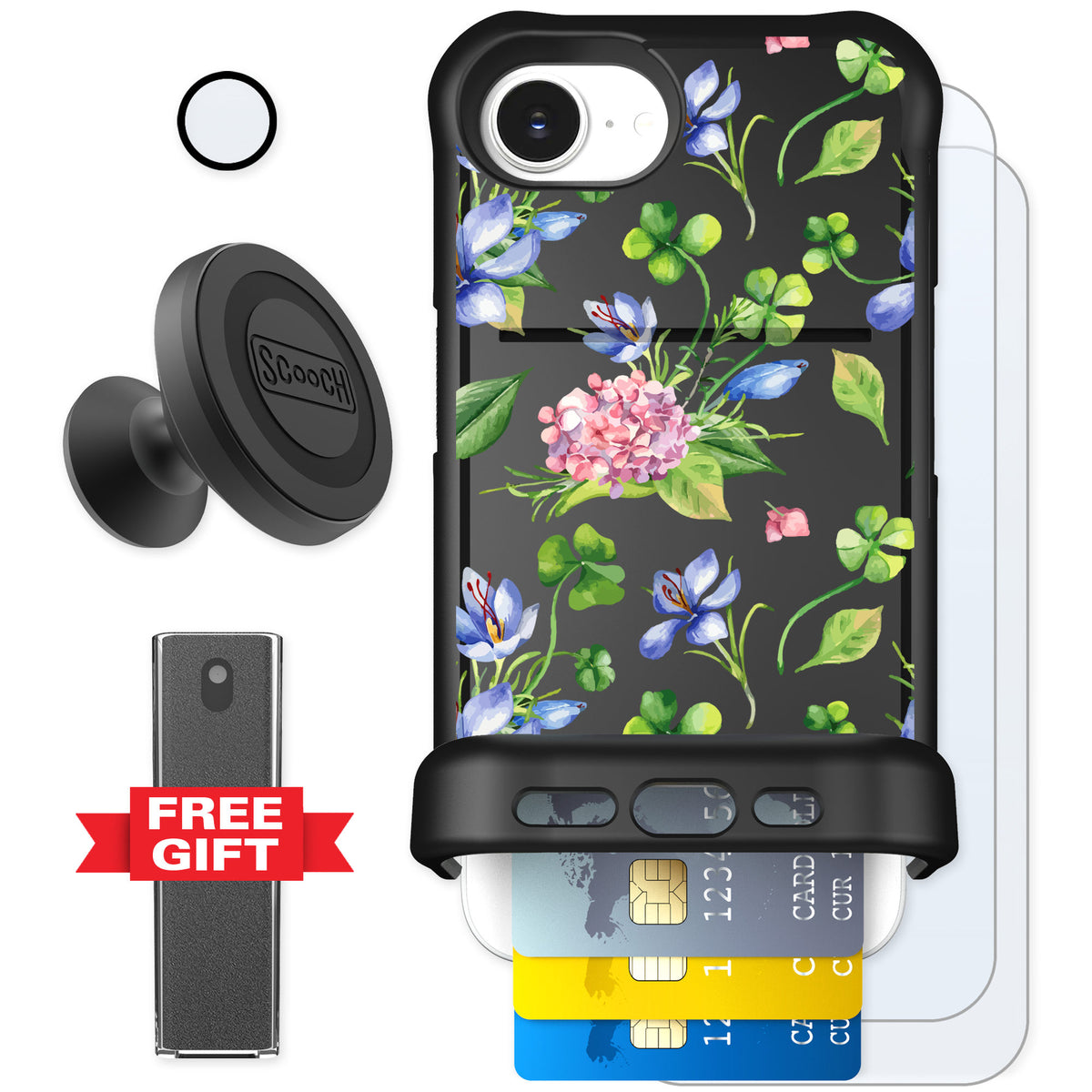 Scooch Wingmate Lucky Hydrangea for iPhone 17e — Defender Bundle