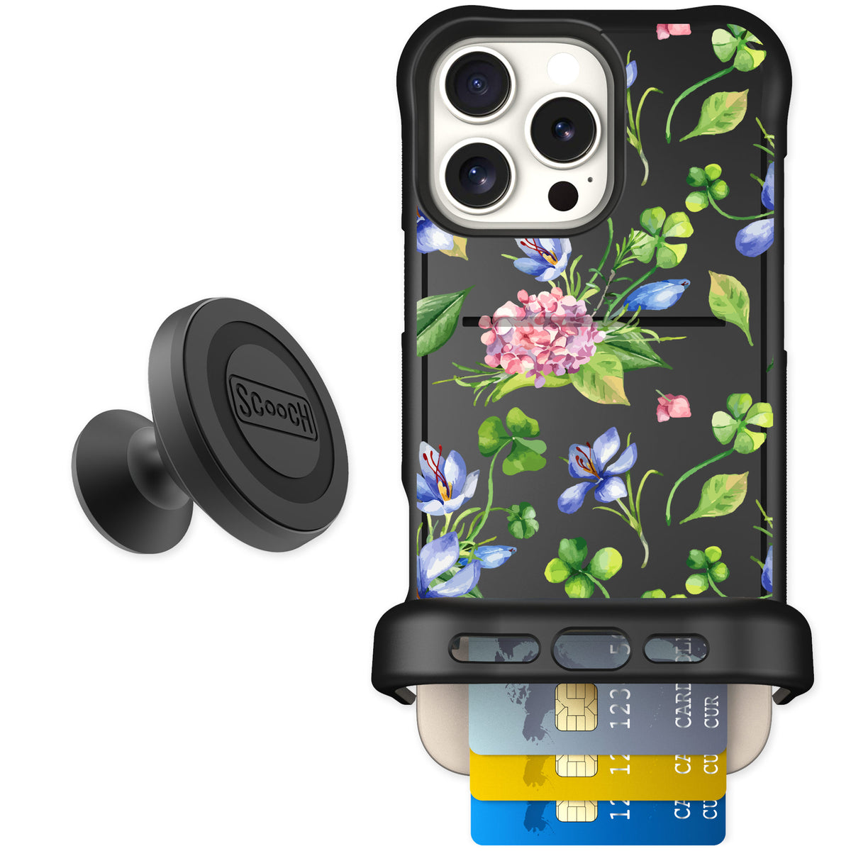 Scooch Wingmate Lucky Hydrangea for iPhone 16 Pro Max — Starter Bundle