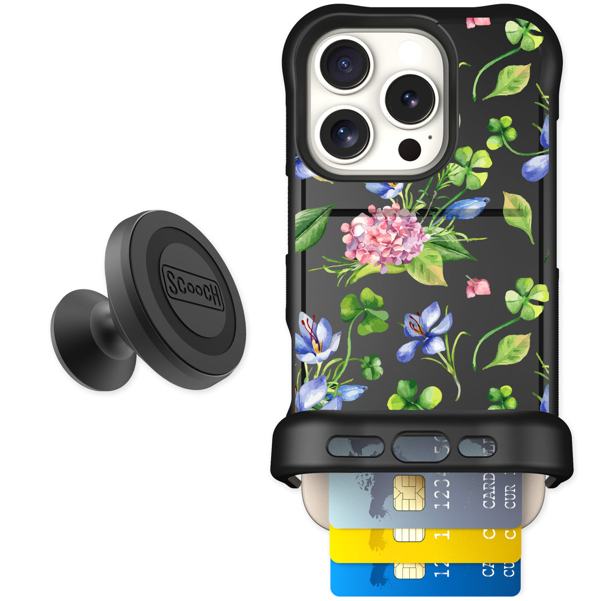 Scooch Wingmate Lucky Hydrangea for iPhone 16 Pro — Starter Bundle