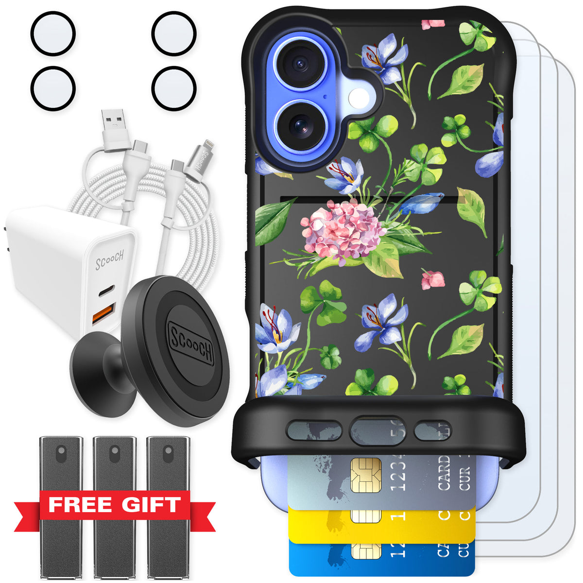 Scooch Wingmate Lucky Hydrangea for iPhone 16 — Ultimate Bundle