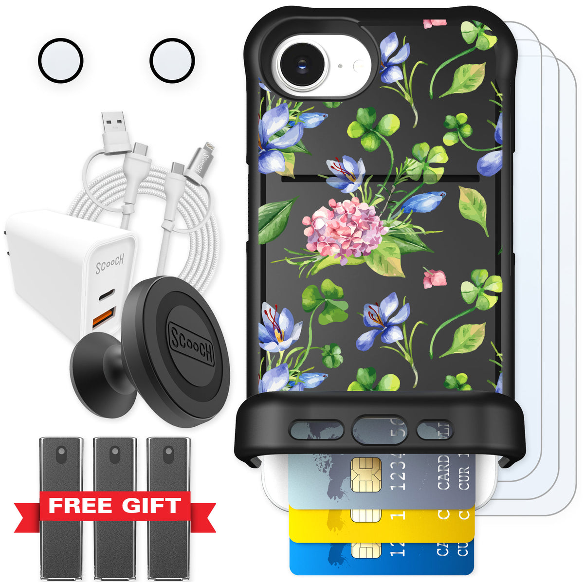 Scooch Wingmate Lucky Hydrangea for iPhone 16e — Ultimate Bundle