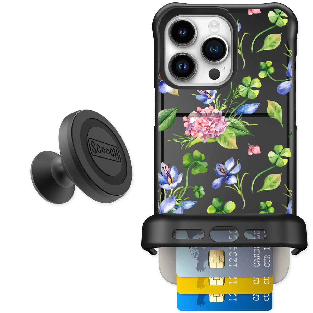 Scooch Wingmate Lucky Hydrangea for iPhone 15 Pro Max — Starter Bundle