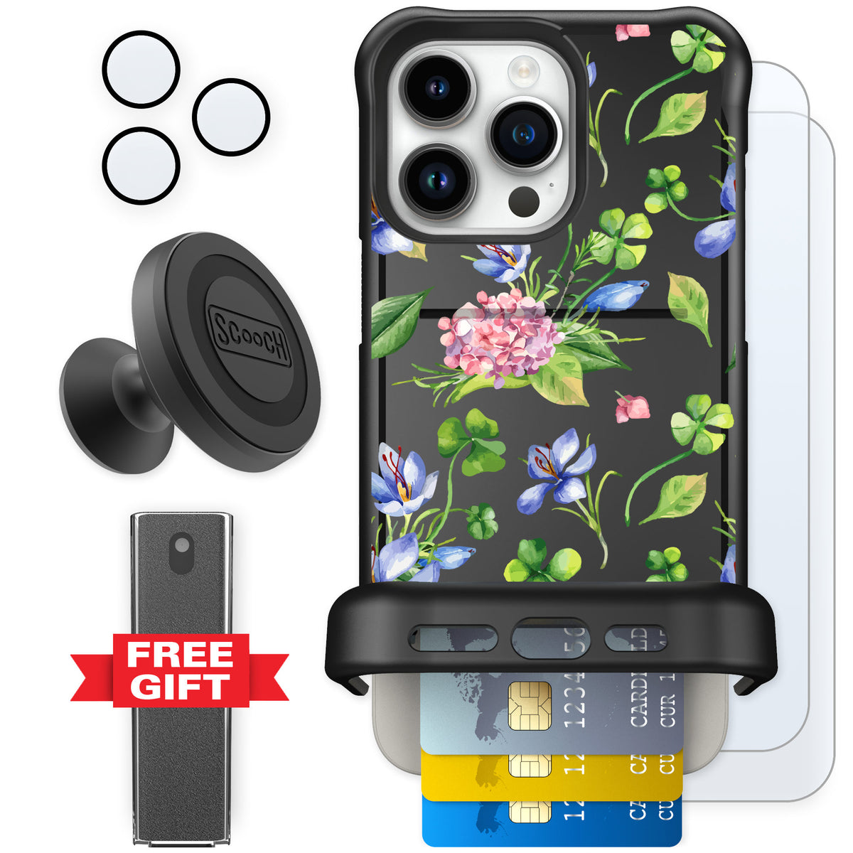 Scooch Wingmate Lucky Hydrangea for iPhone 15 Pro Max — Defender Bundle