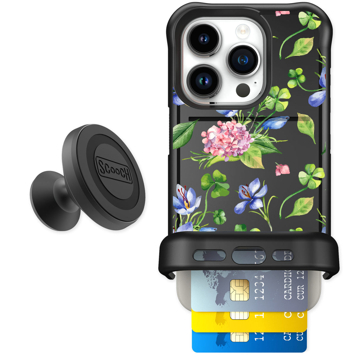 Scooch Wingmate Lucky Hydrangea for iPhone 15 Pro — Starter Bundle