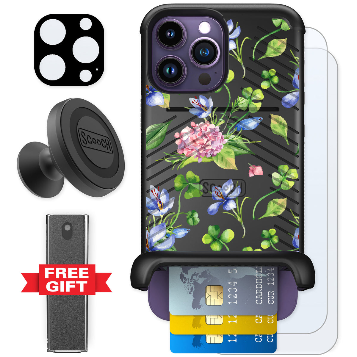 Scooch Wingmate Lucky Hydrangea for iPhone 14 Pro Max — Defender Bundle