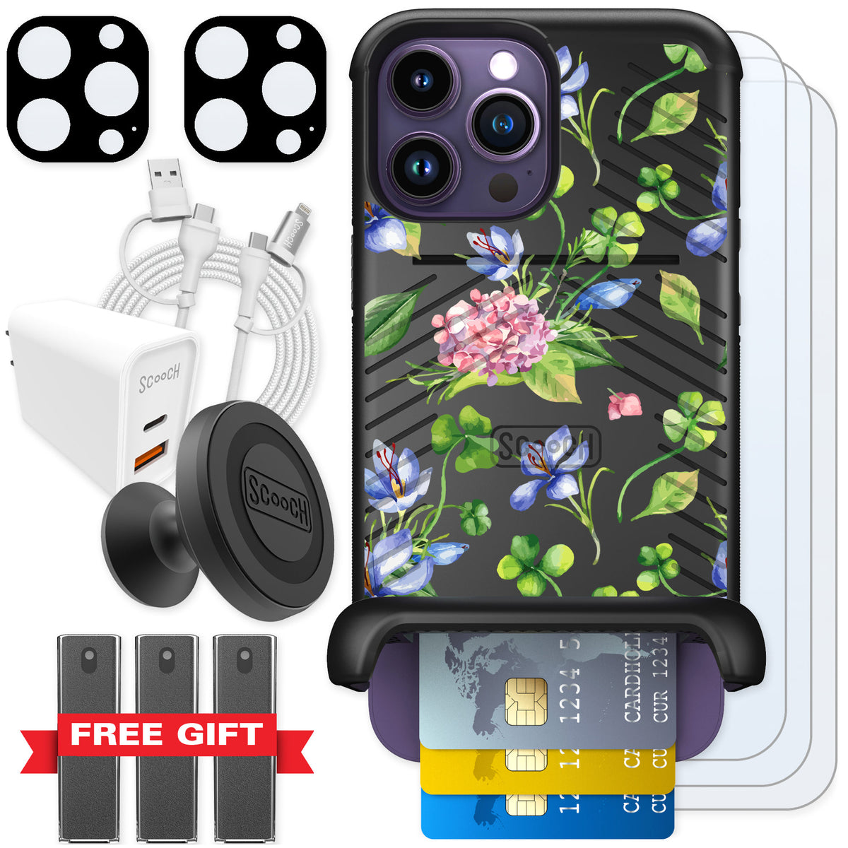 Scooch Wingmate Lucky Hydrangea for iPhone 14 Pro Max — Ultimate Bundle