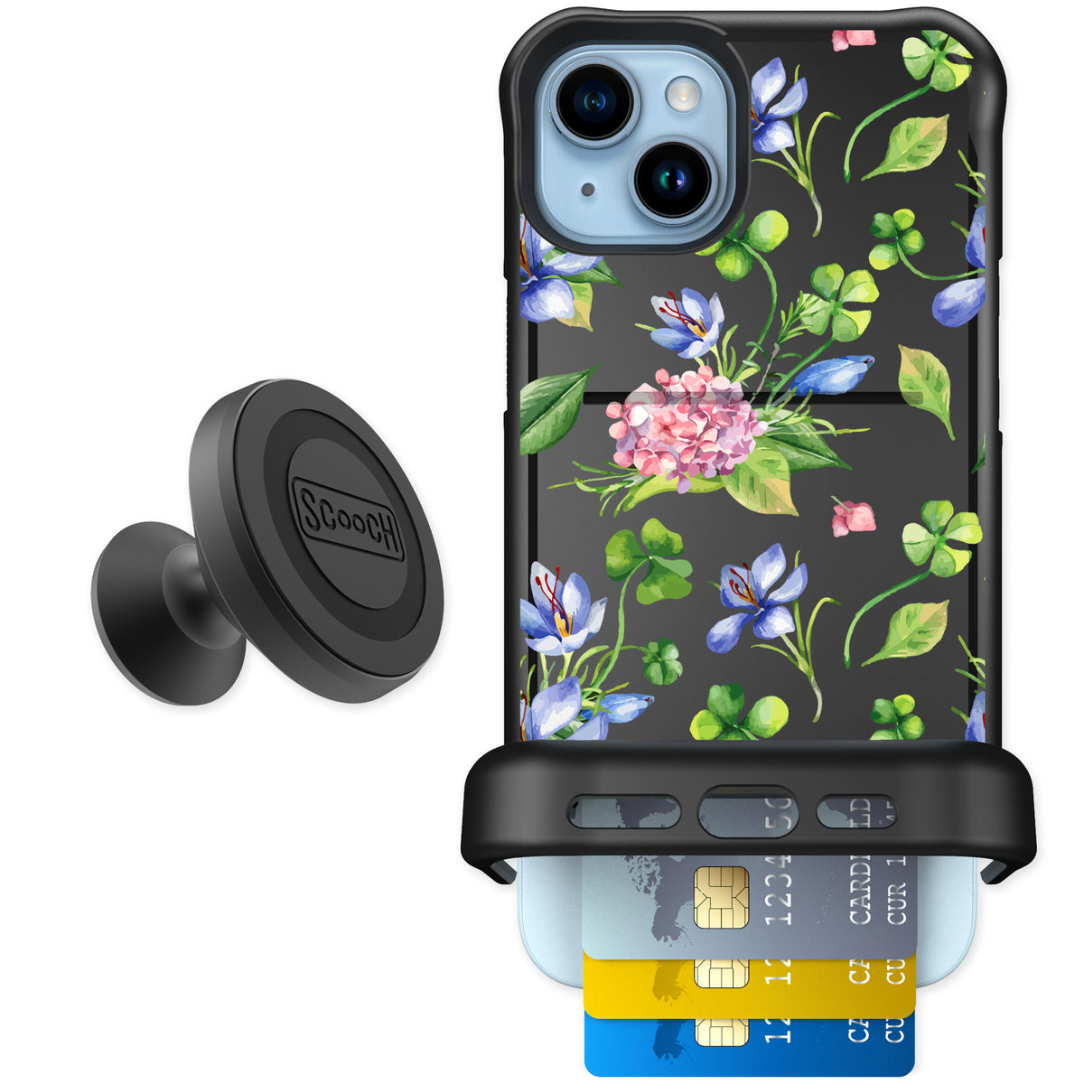 Scooch Wingmate Lucky Hydrangea for iPhone 14 Plus — Starter Bundle