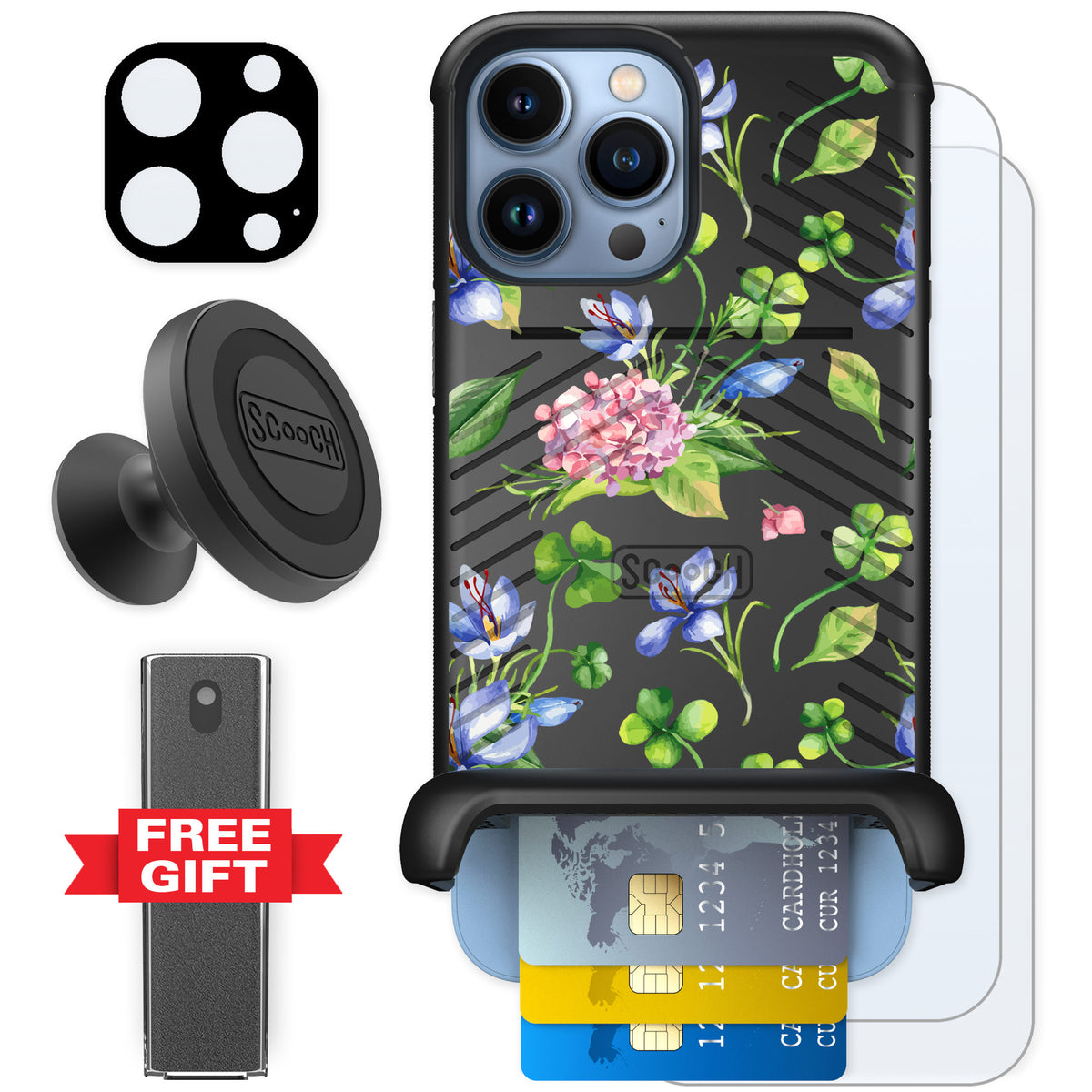 Scooch Wingmate Lucky Hydrangea for iPhone 13 Pro Max — Defender Bundle