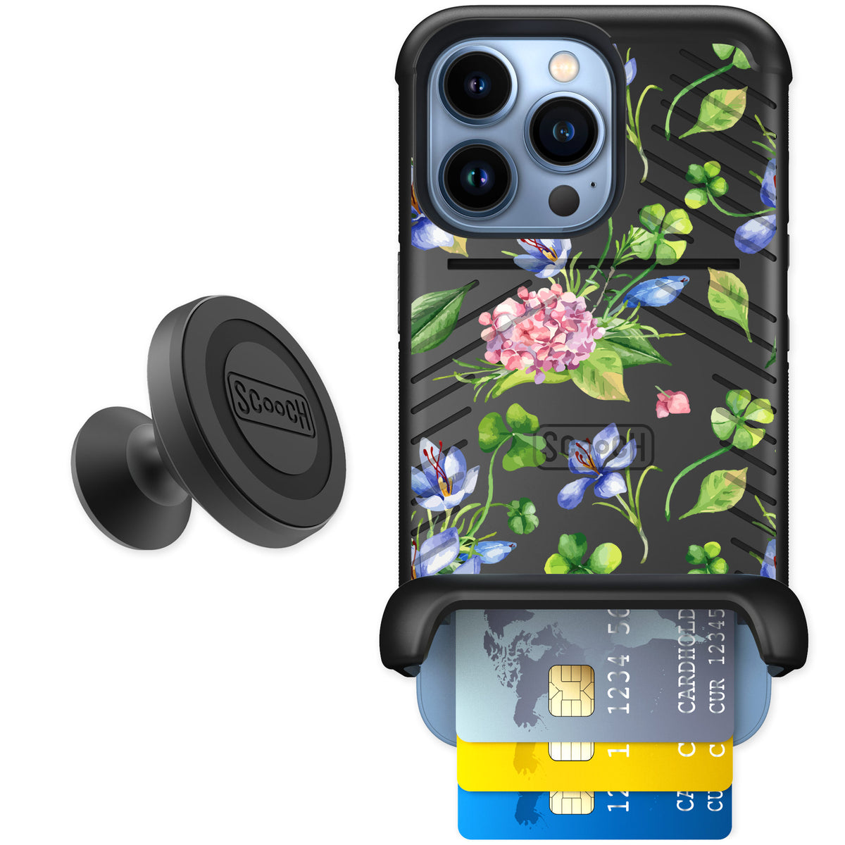 Scooch Wingmate Lucky Hydrangea for iPhone 13 Pro — Starter Bundle