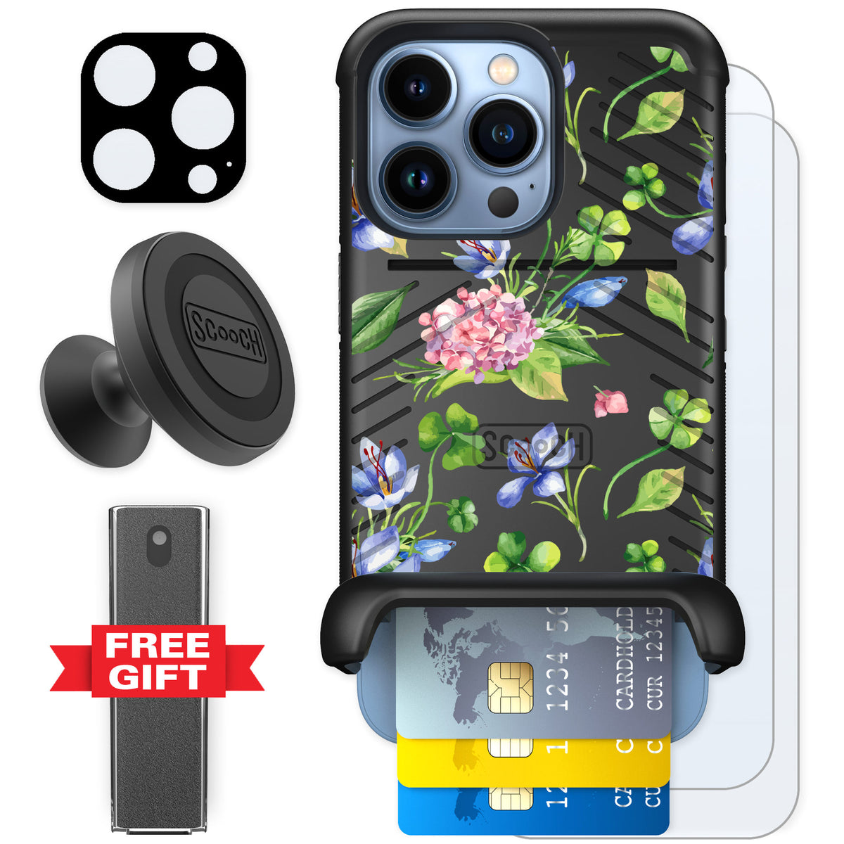 Scooch Wingmate Lucky Hydrangea for iPhone 13 Pro — Defender Bundle