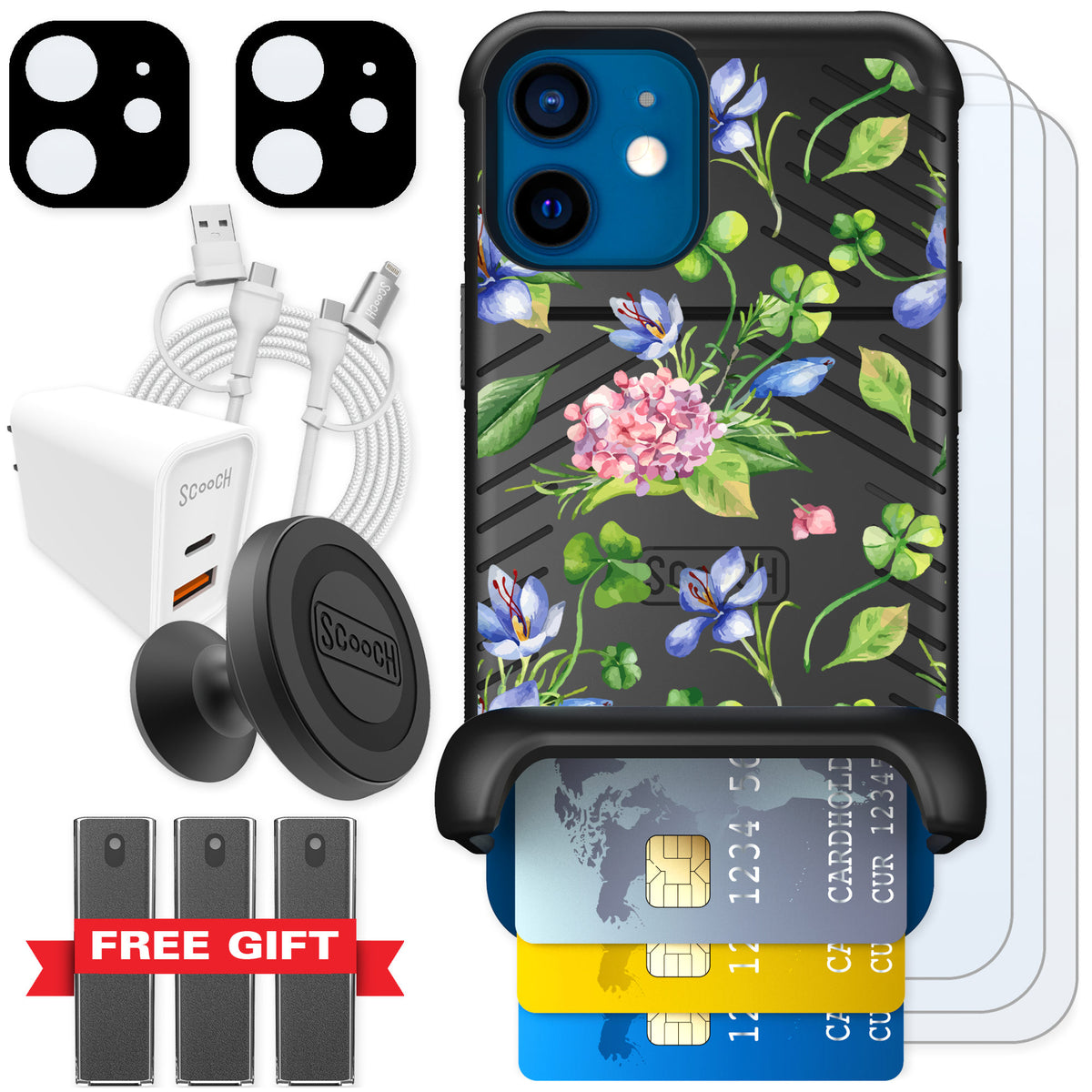 Scooch Wingmate Lucky Hydrangea for iPhone 12 mini — Ultimate Bundle