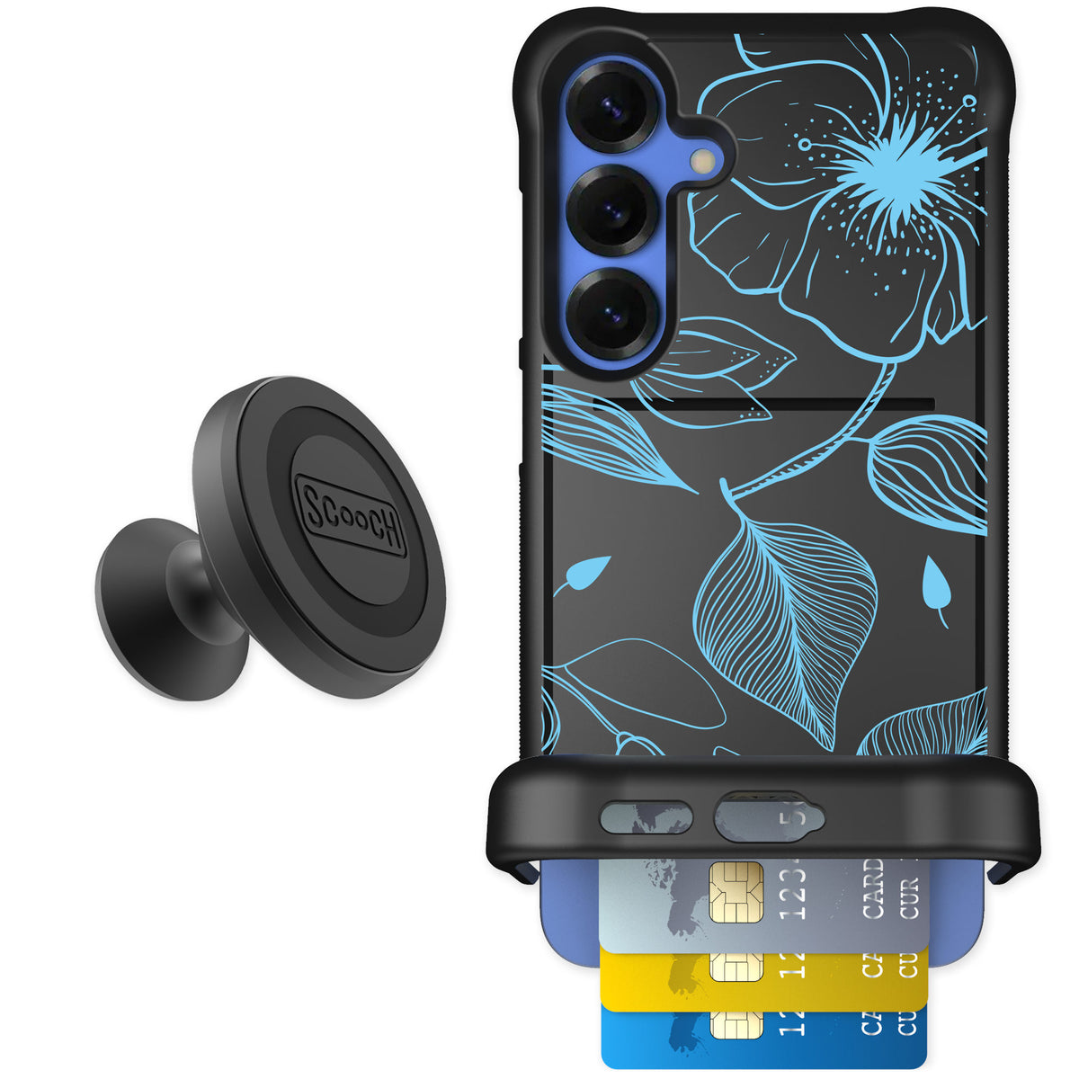 Scooch Wingmate Blue Hibiscus for Galaxy S25+ — Starter Bundle