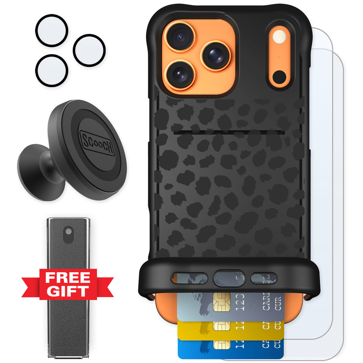 Scooch Wingmate Black Leopard for iPhone 17 Pro Max β Defender Bundle