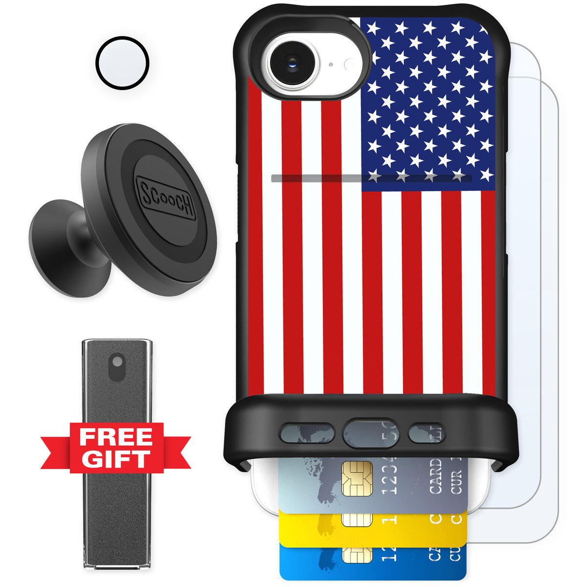 Scooch Wingmate Stars And Stripes for iPhone 16e β Defender Bundle